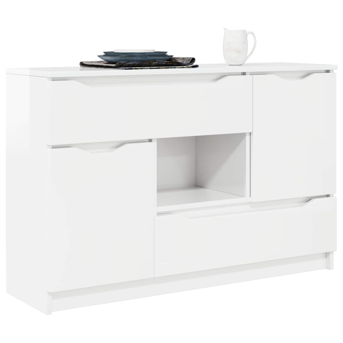 Sideboard High Gloss White 100 by 30 by 65.6 Engineered Wood