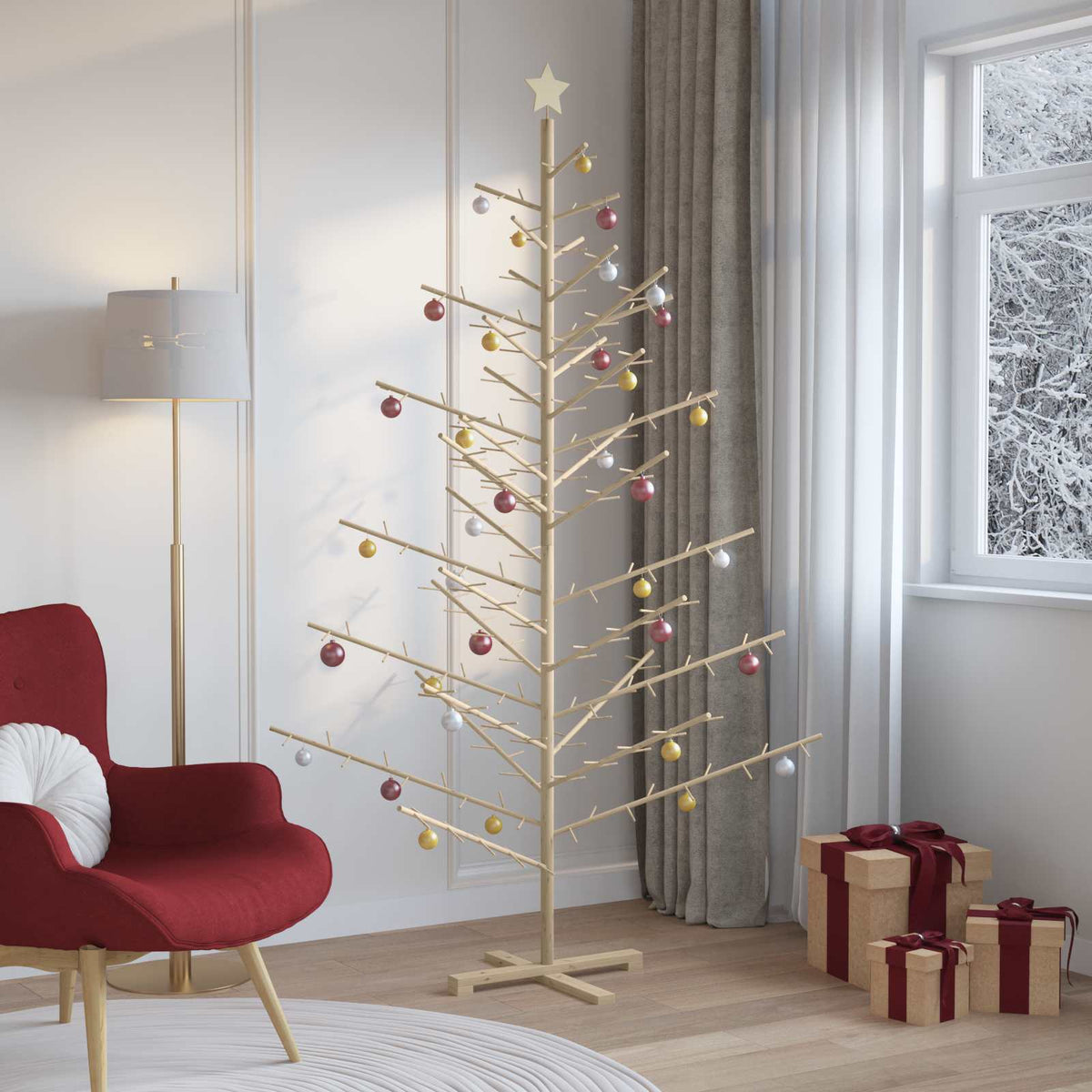 Wooden Christmas Tree with Stand Natural 210 cm Solid pine wood