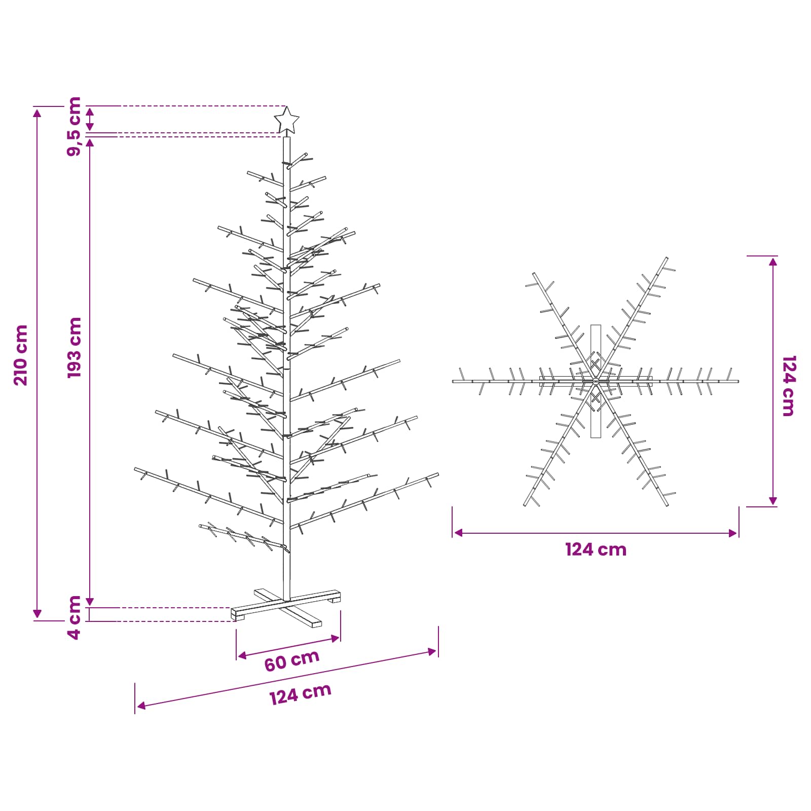 Wooden Christmas Tree KOTKA 210 cm Bamboo and solid pine wood