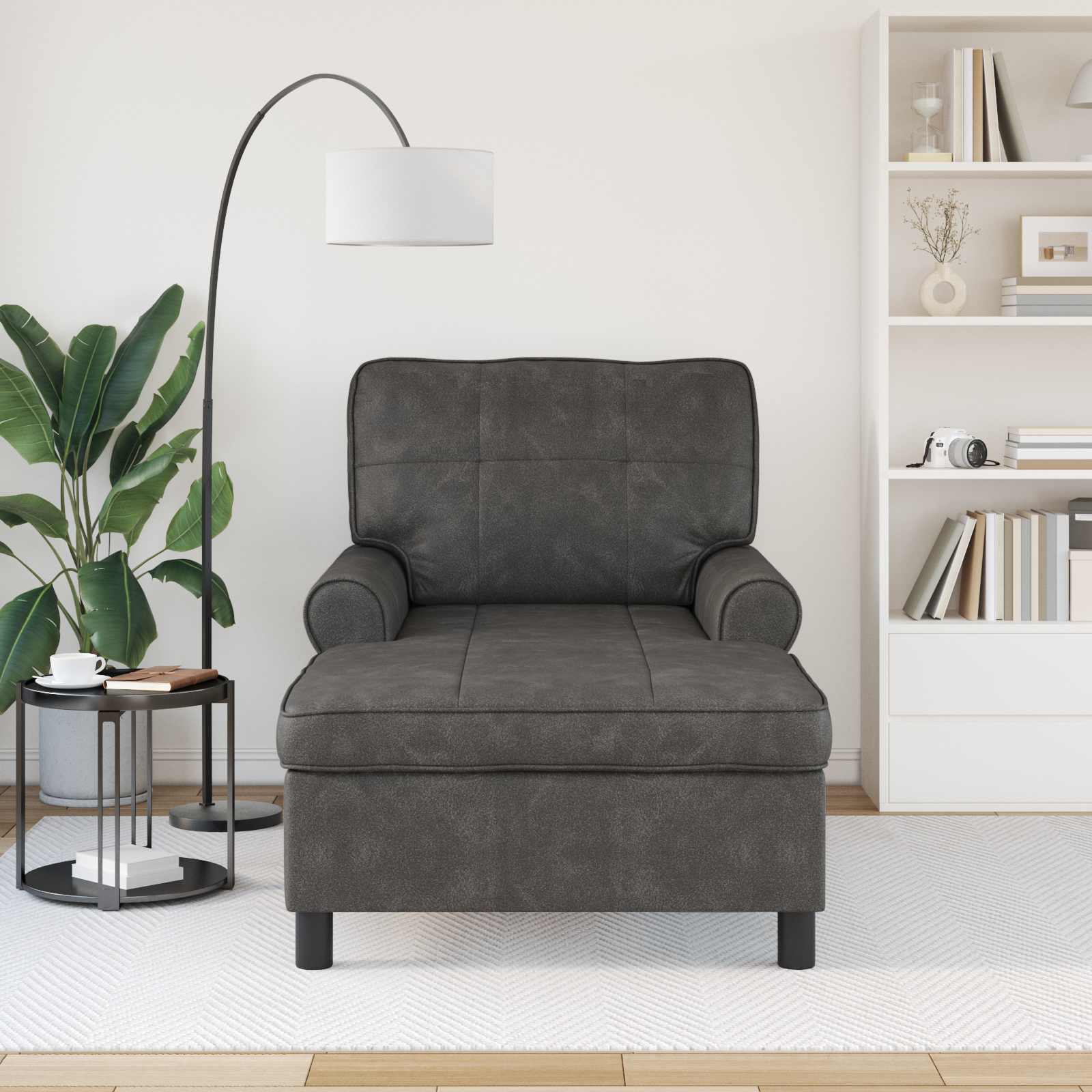 Lounge Chair with Cushion Black 91 x 157 x 91 cm Faux Leather