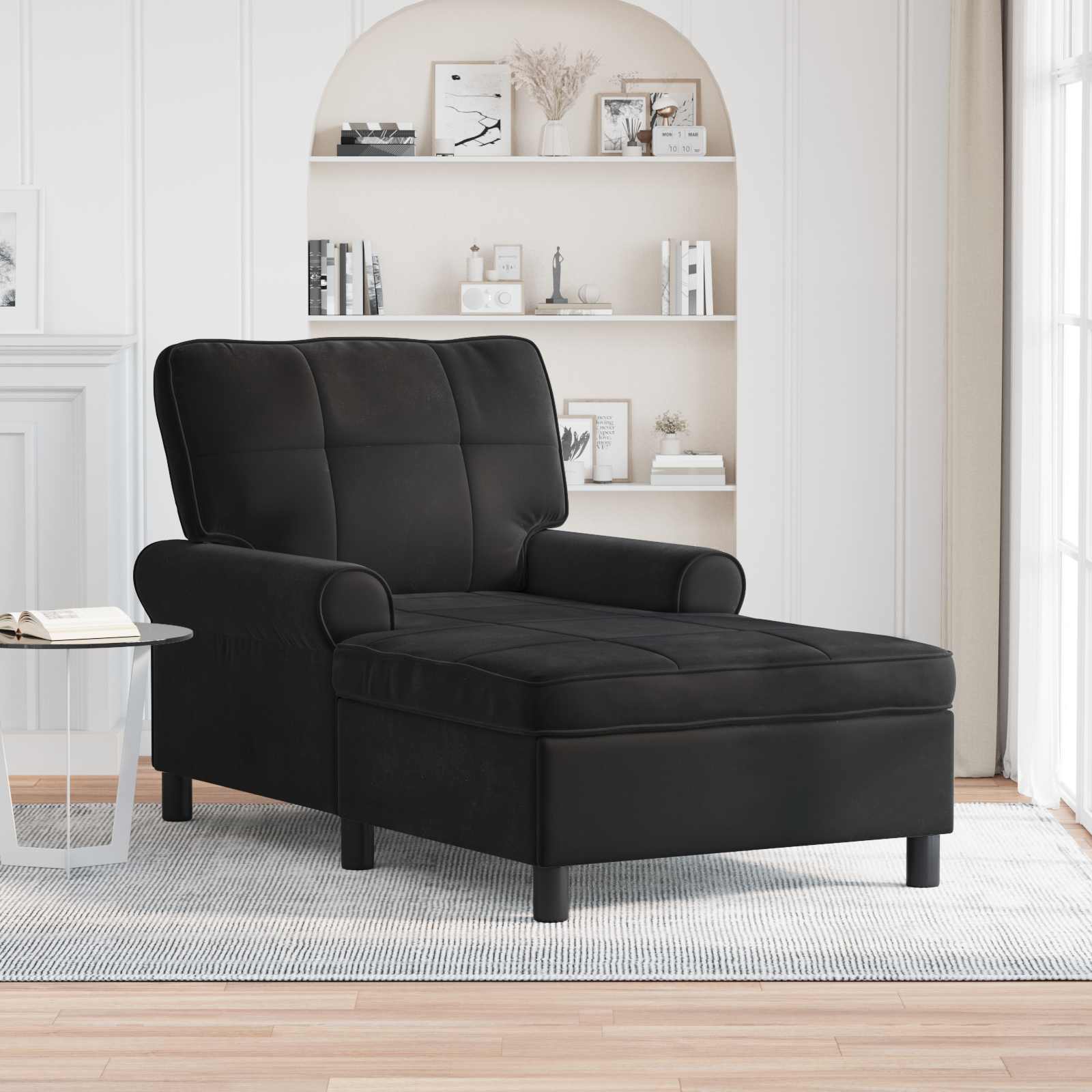 Lounge Chair with Cushion Black 91 x 157 x 91 cm Velvet