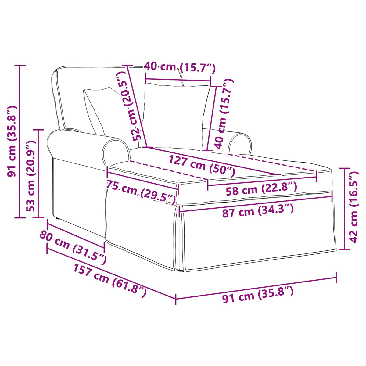 Chaise Lounge with Skirt 3 pcs Dark Grey Corduroy Fabric