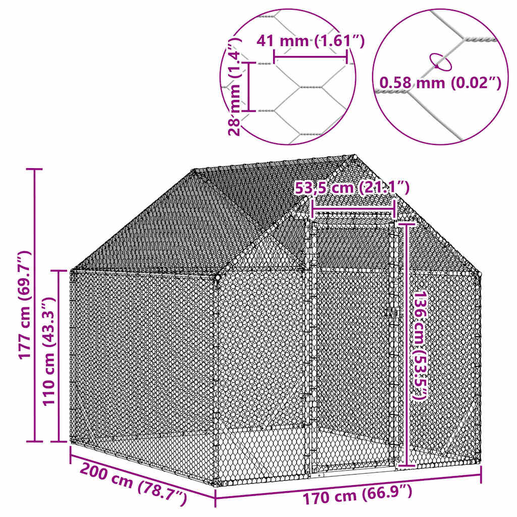 Chicken Cage Silver 200x170x177cm Galvanised Steel