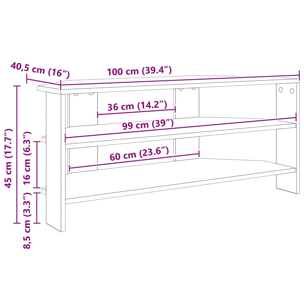 CornerTVCabinet 102x40,5x45cm White Engineered Wood