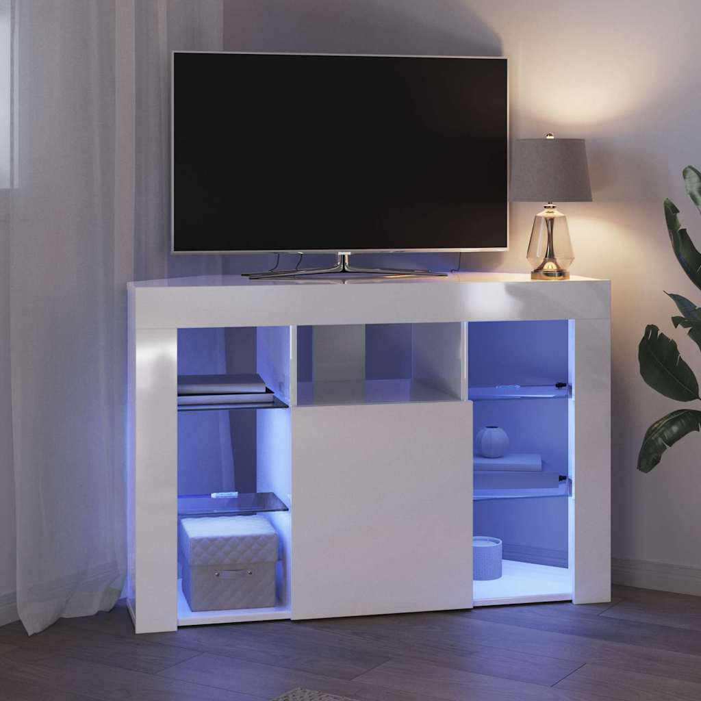 Corner LED TV Cabinet Wall-mounted High gloss White 100x40x68cm