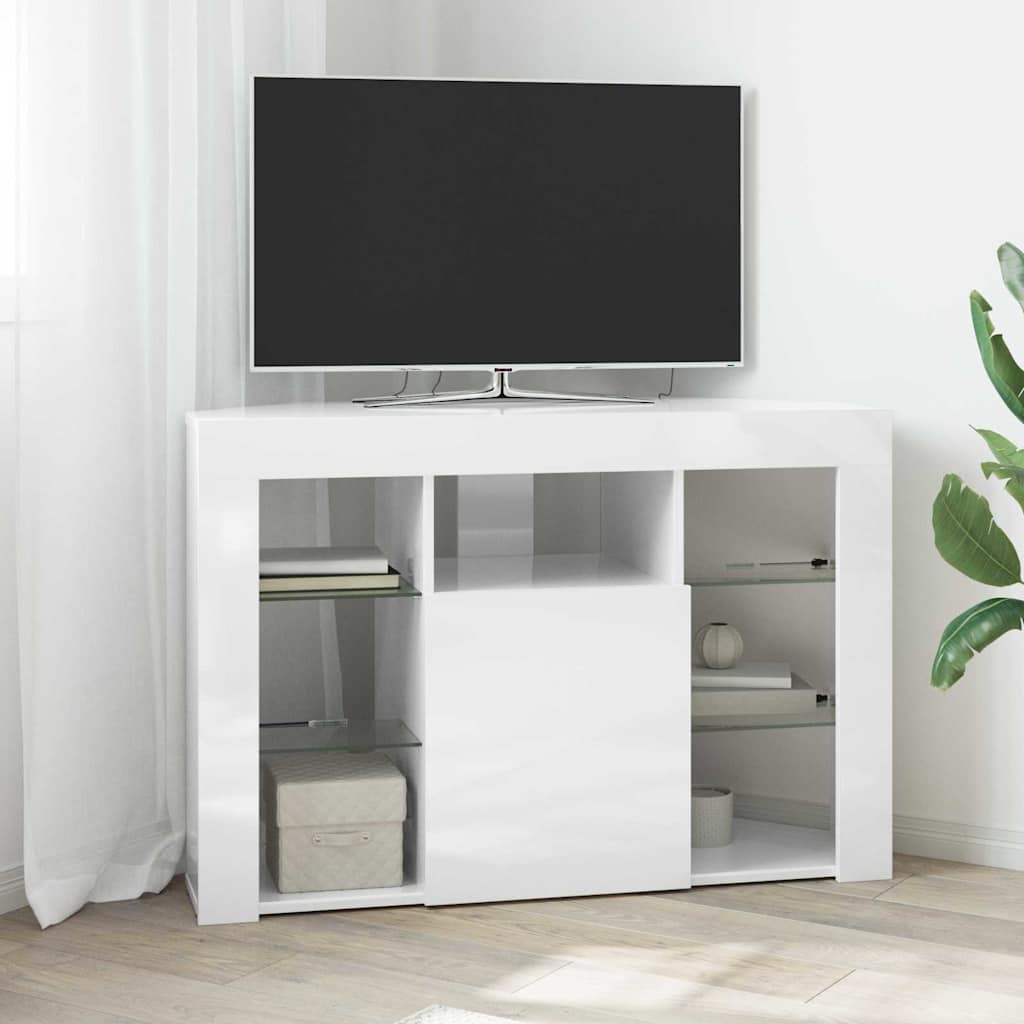 Corner LED TV Cabinet Wall-mounted High gloss White 100x40x68cm