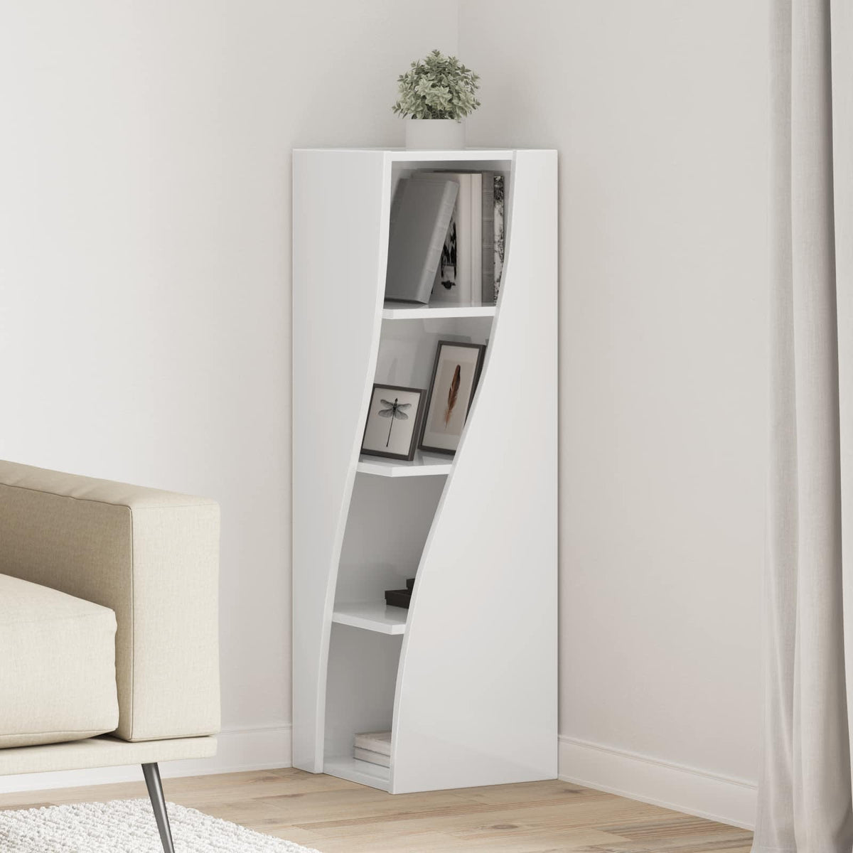 Corner Cabinet High Gloss White 32x32x102cm Engineered Wood
