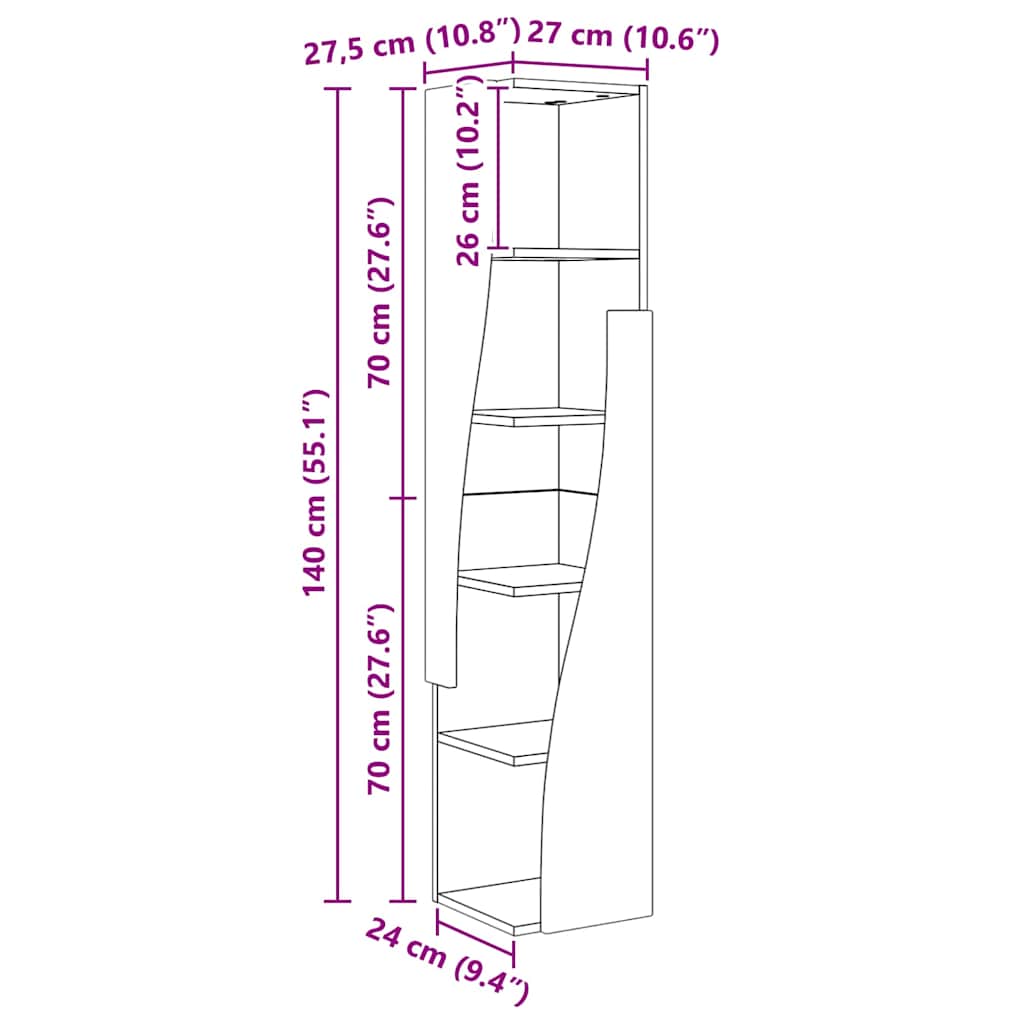 Corner Cabinet High Gloss White 27,5x27x140cm Engineered Wood