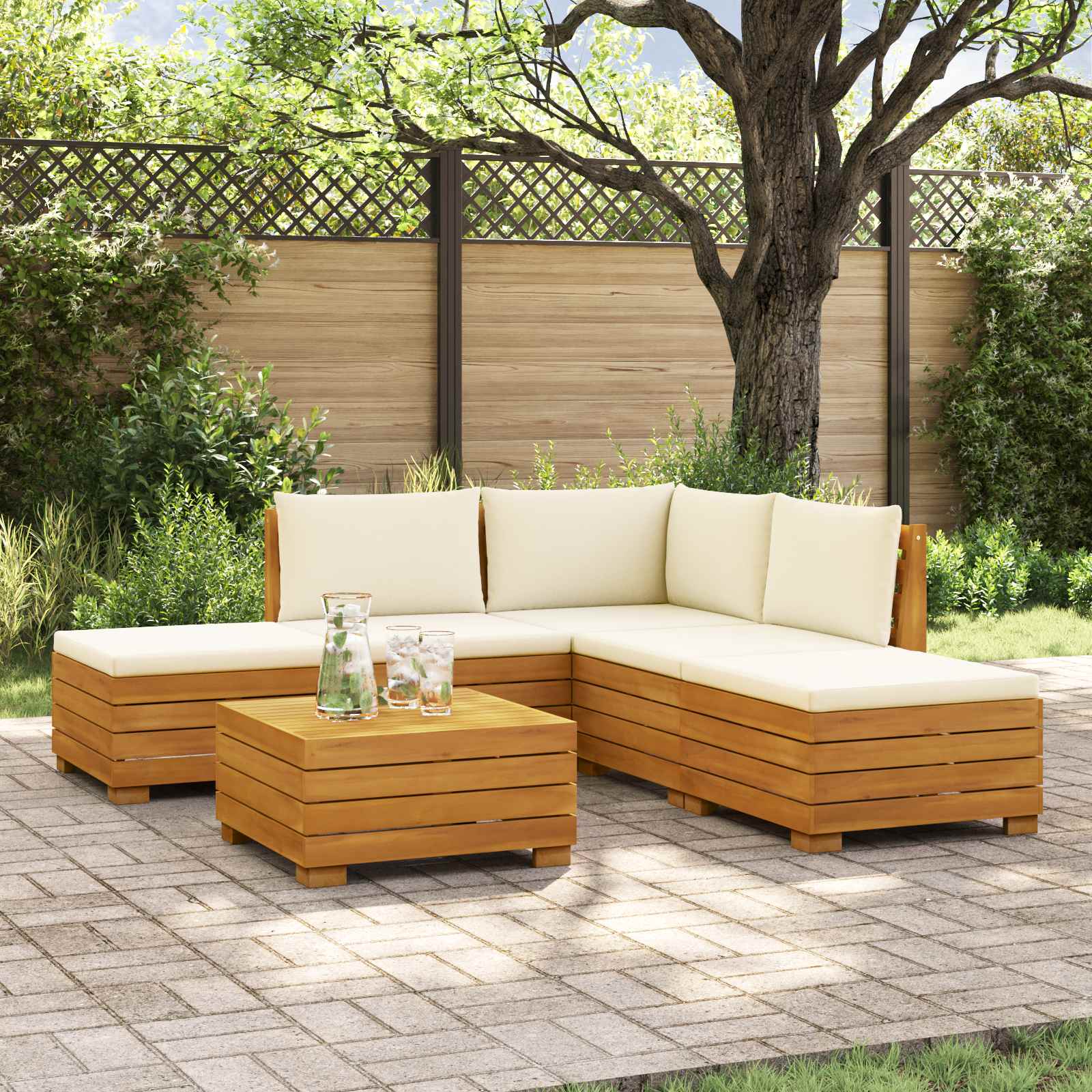 6 pcs Outdoor Sofa Set Solid Acacia Wood Brown
