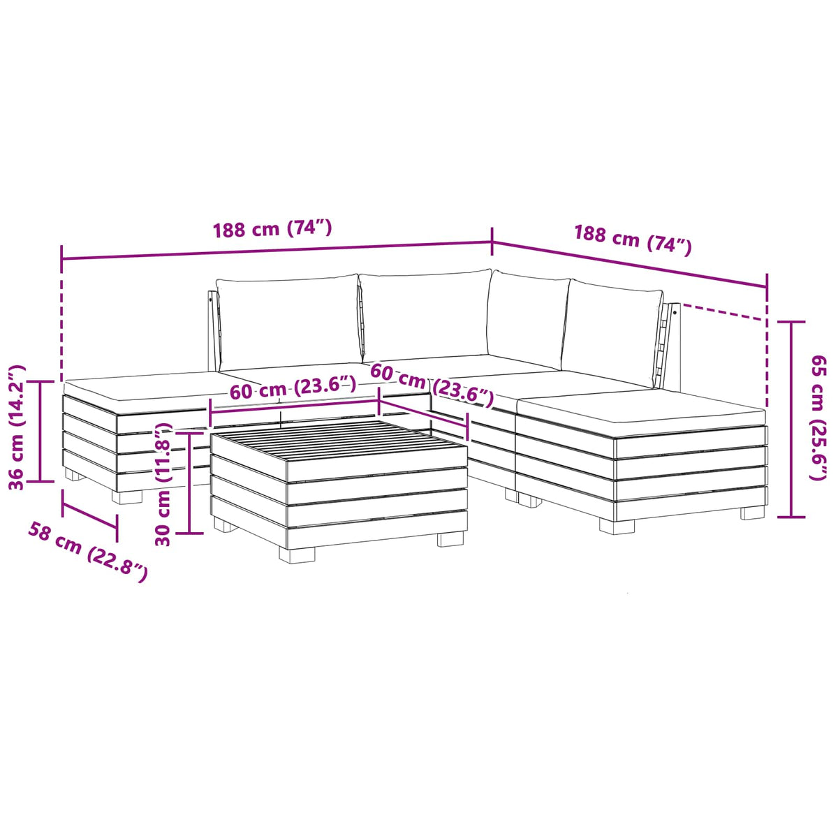 Outdoor Sofa Set with Cushion 6 Piece Brown Solid Acacia Wood