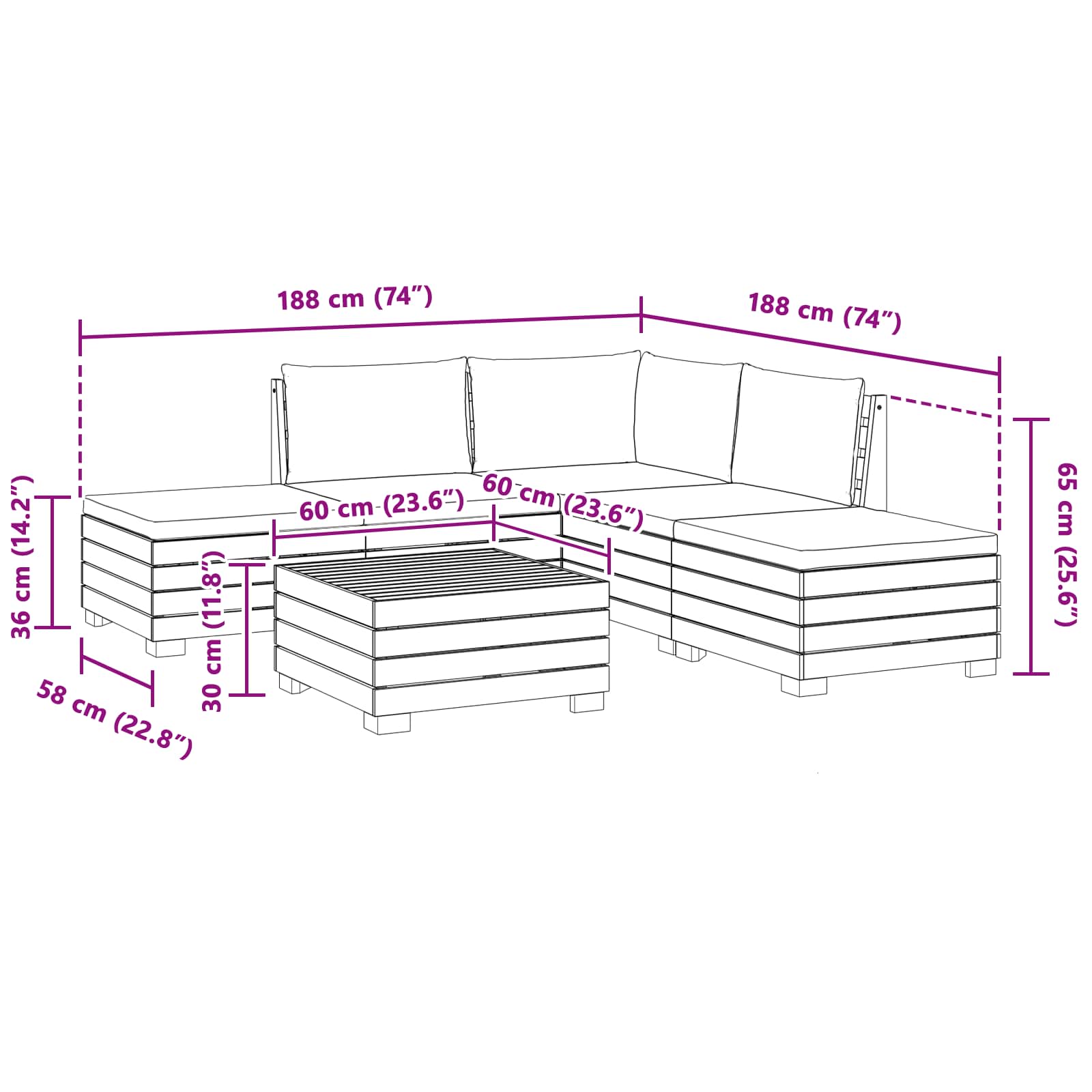Outdoor Sofa Set with Cushion 6 Piece Brown Solid Acacia Wood
