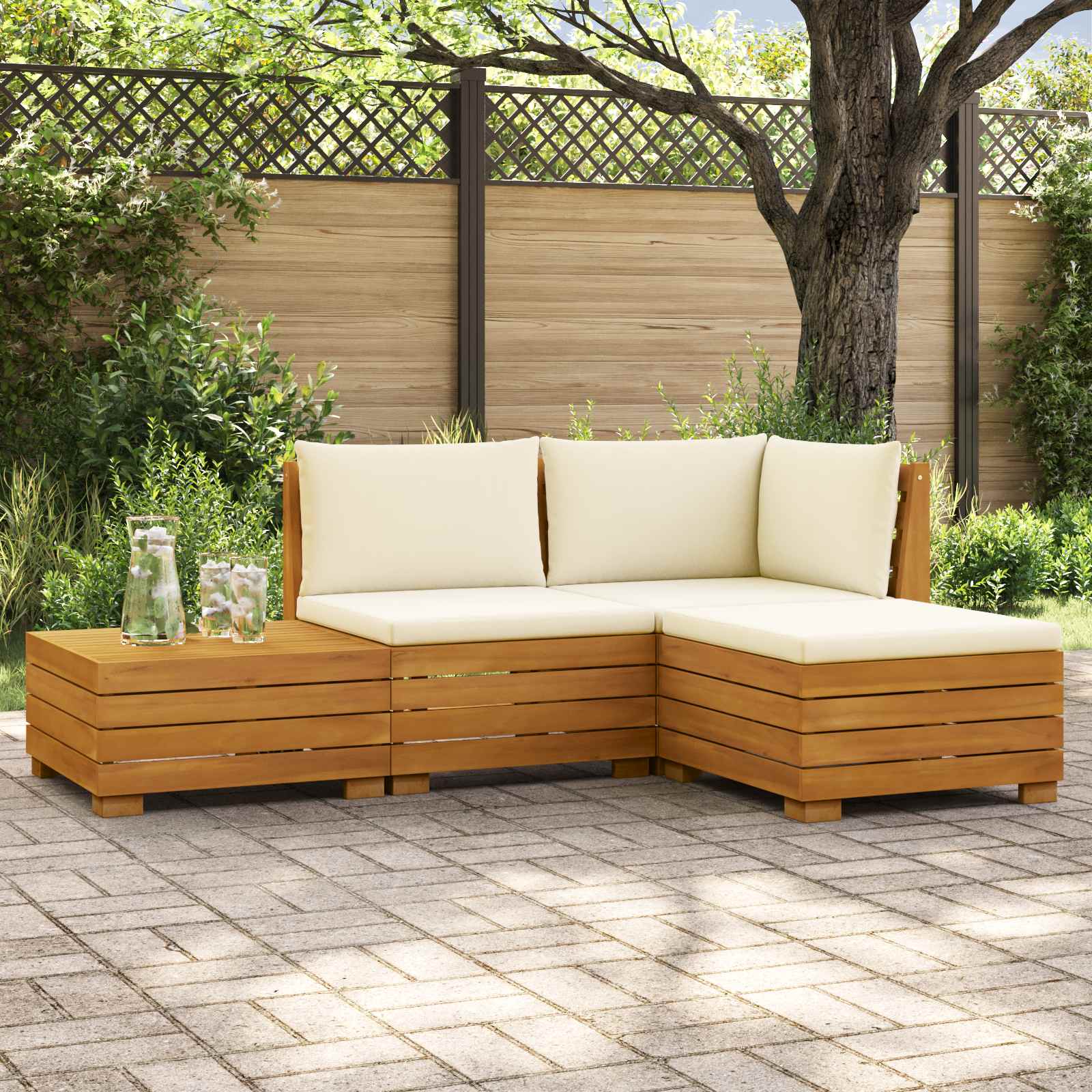 4 pcs Outdoor Sofa Set Solid Acacia Wood Brown
