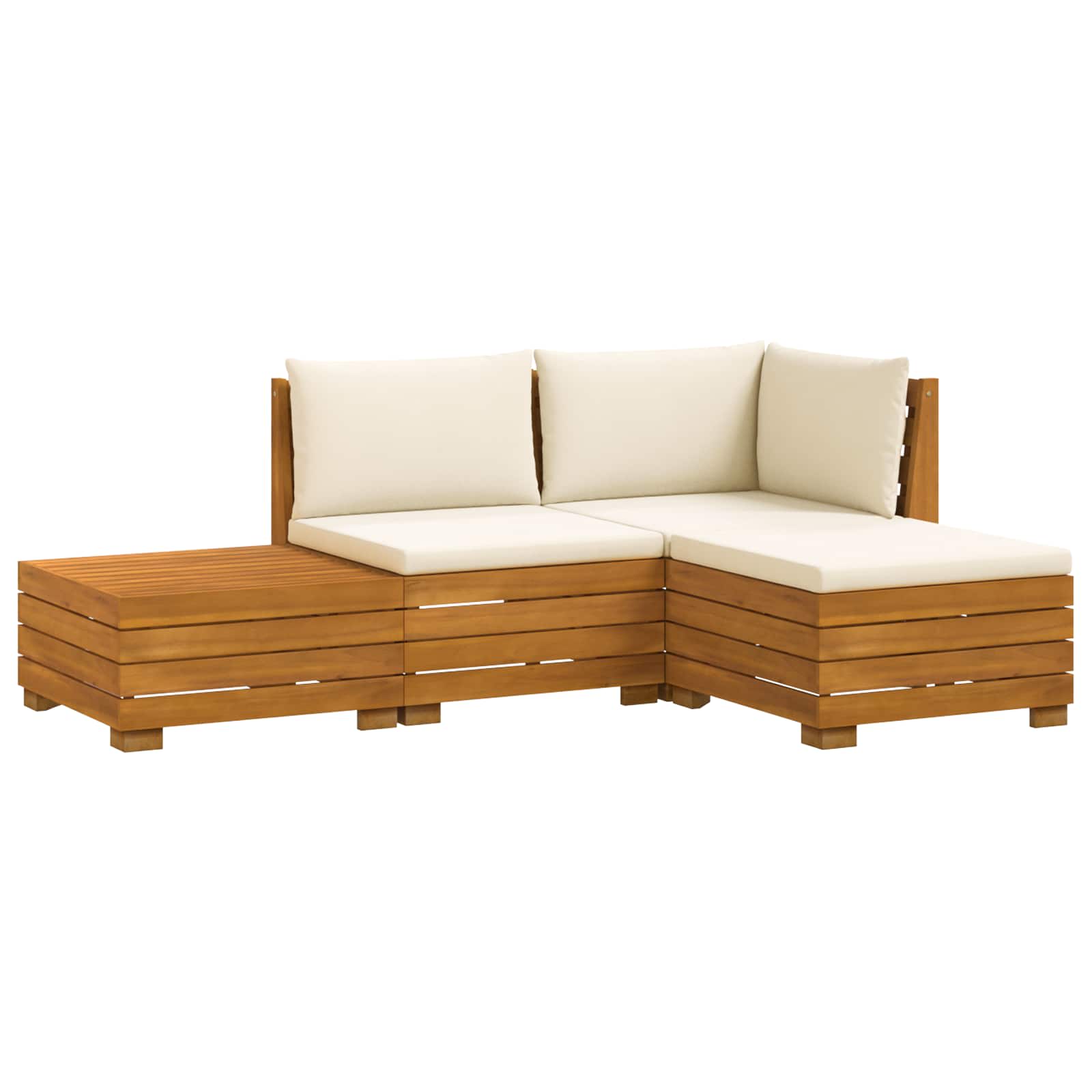 Outdoor Sofa Set with Cushion 4 Piece Brown Solid Acacia Wood