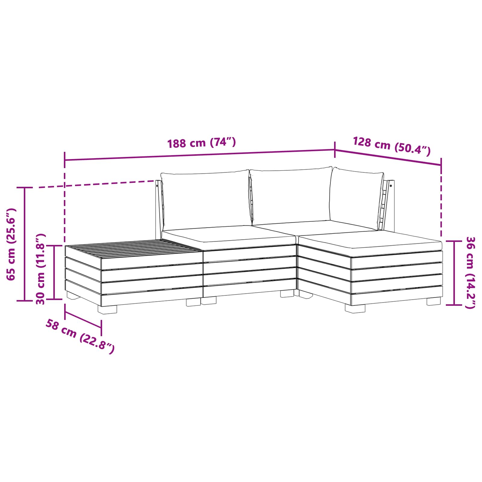 Outdoor Sofa Set with Cushion 4 Piece Brown Solid Acacia Wood