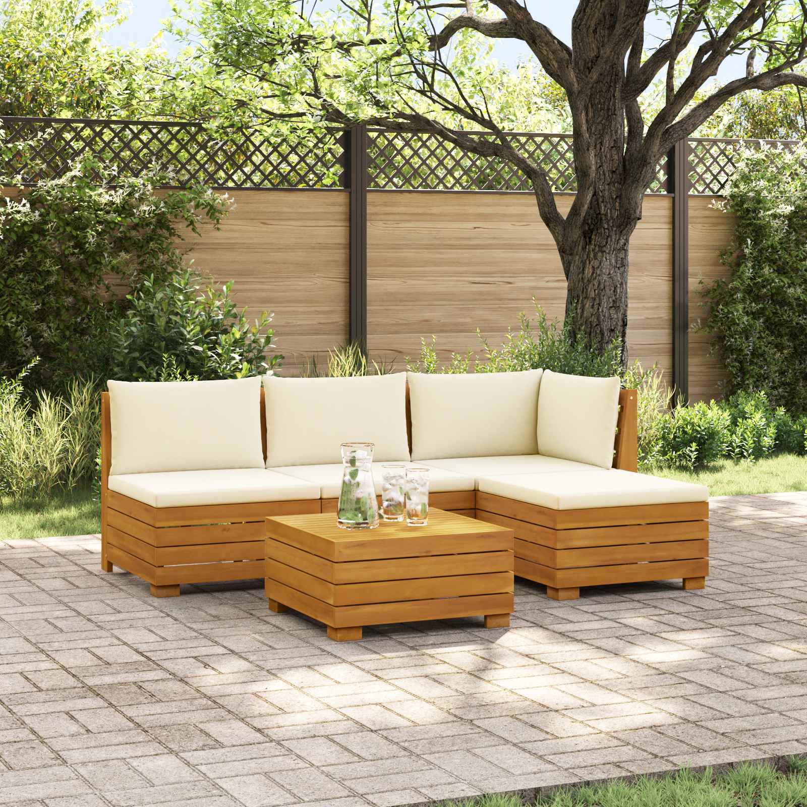 5 pcs Outdoor Sofa Set Solid Acacia Wood Brown