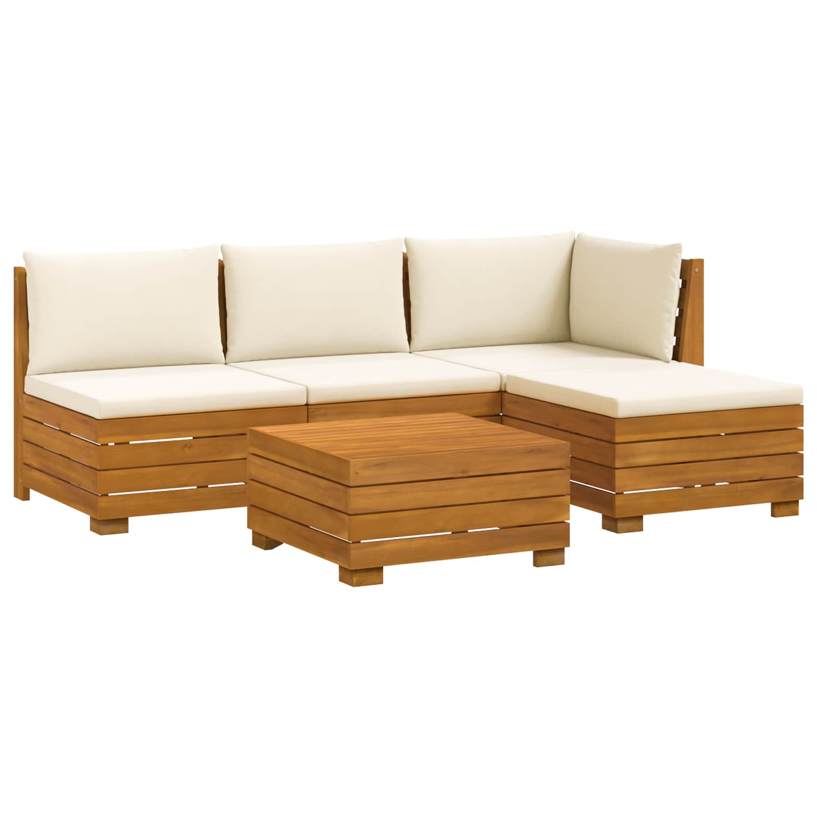 Outdoor Sofa Set with Cushion 5 Piece Brown Solid Acacia Wood