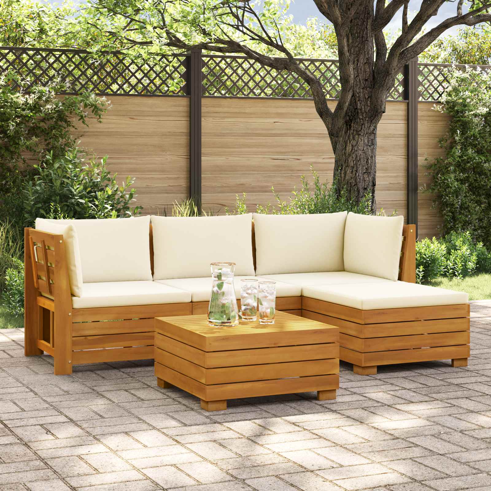 5 pcs Outdoor Sofa Set Solid Acacia Wood Brown