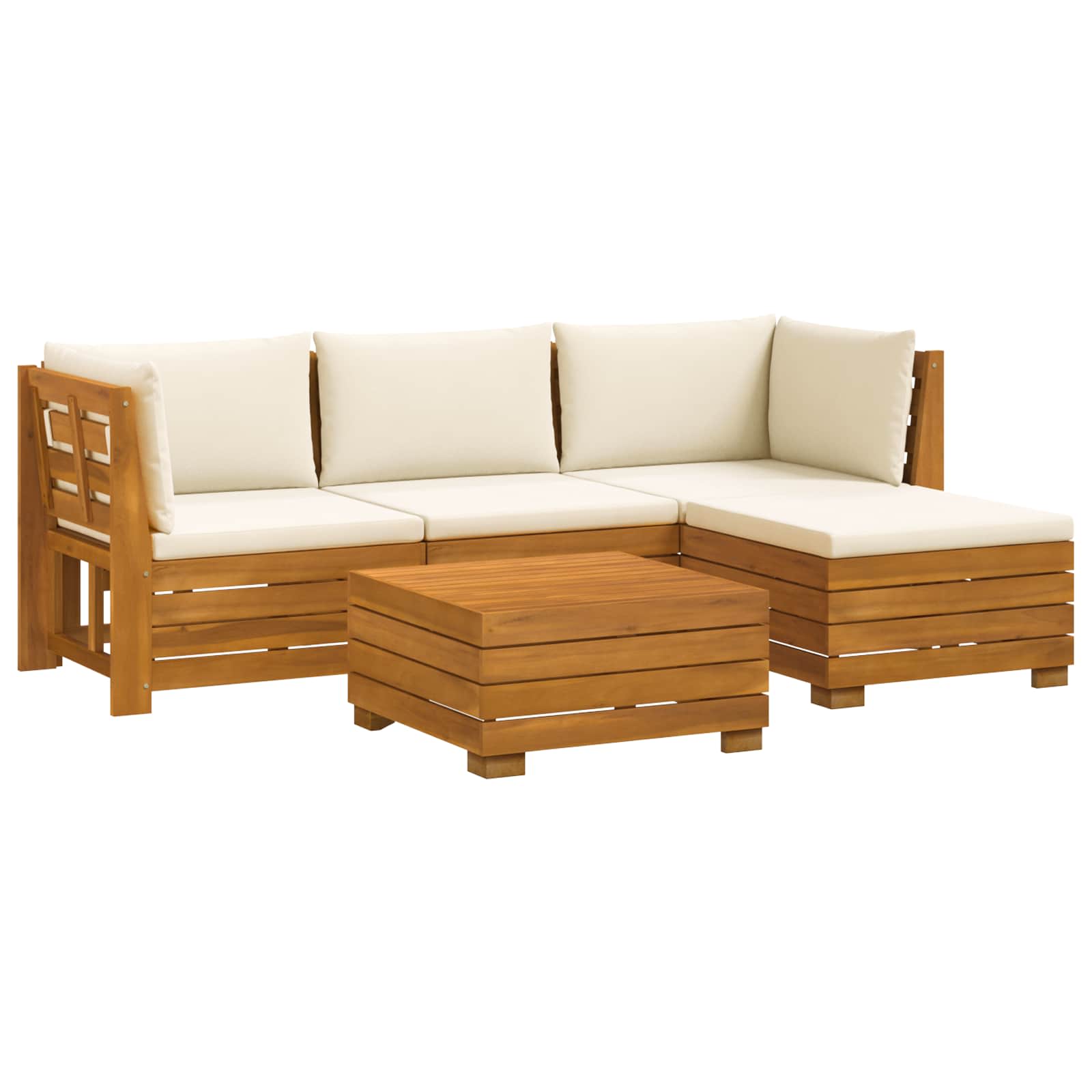 Outdoor Sofa Set with Cushion 5 Piece Brown Solid Acacia Wood