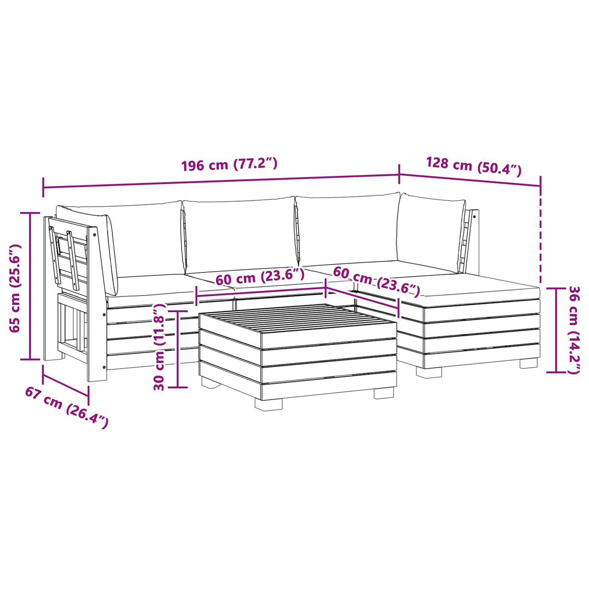 Outdoor Sofa Set with Cushion 5 Piece Brown Solid Acacia Wood