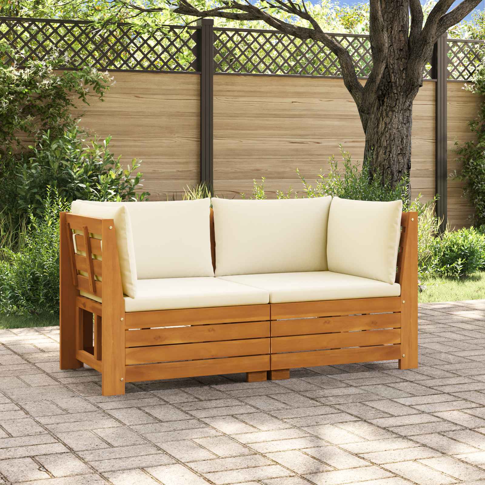 2 pcs Outdoor Sofa Set Solid Acacia Wood Brown