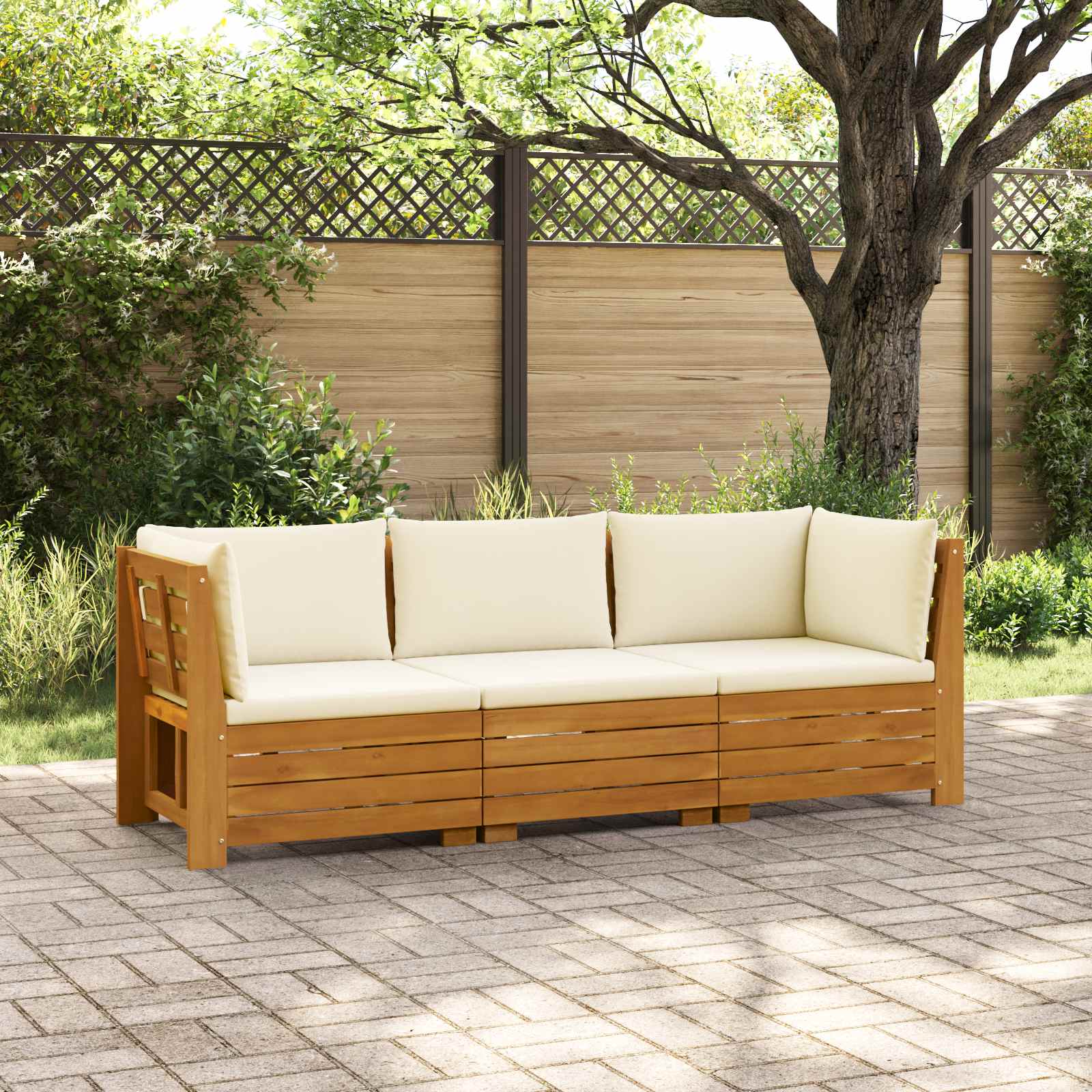 3 pcs Outdoor Sofa Set Solid Acacia Wood Brown