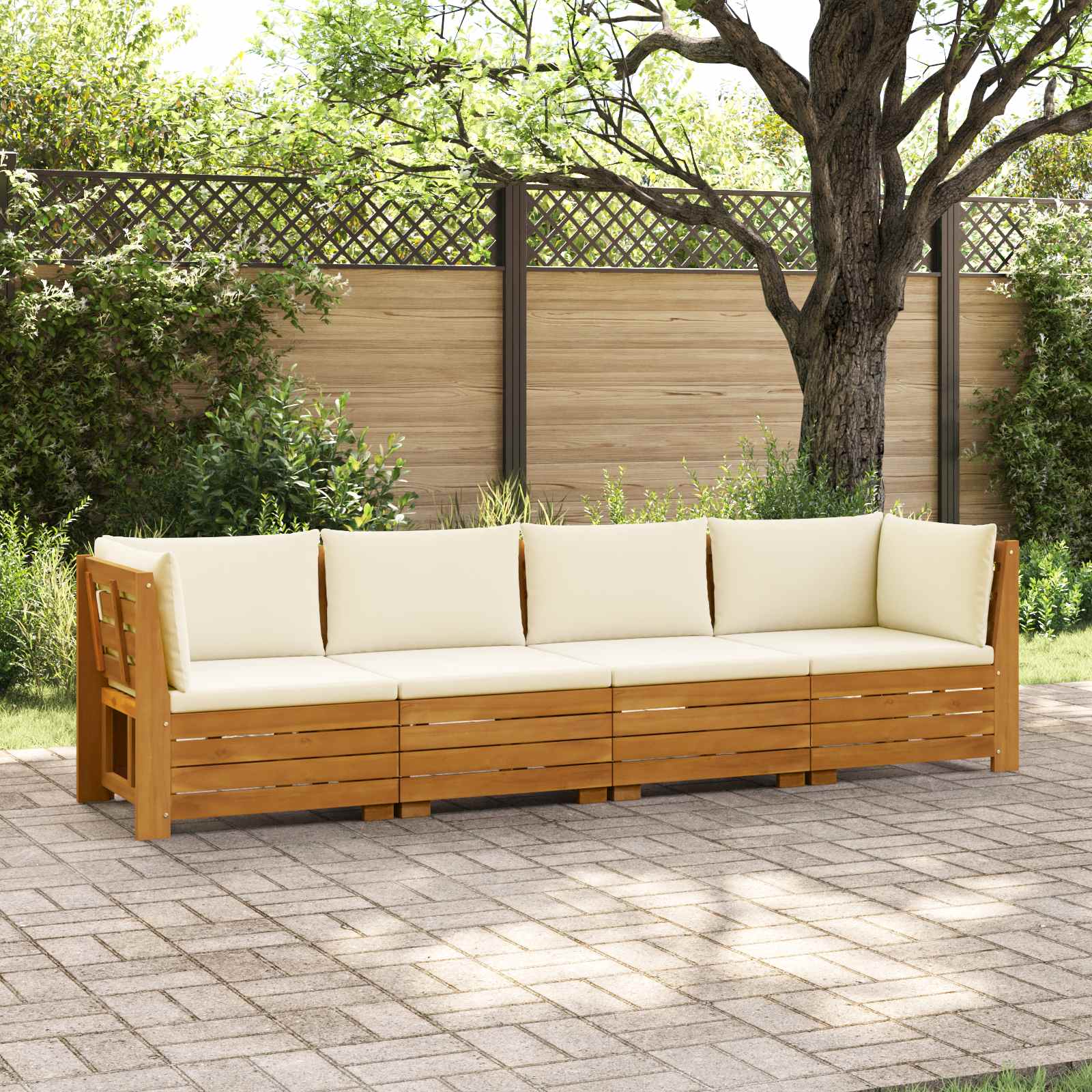 Outdoor Sofa Set with Cushion 4 Piece Brown Solid Acacia Wood