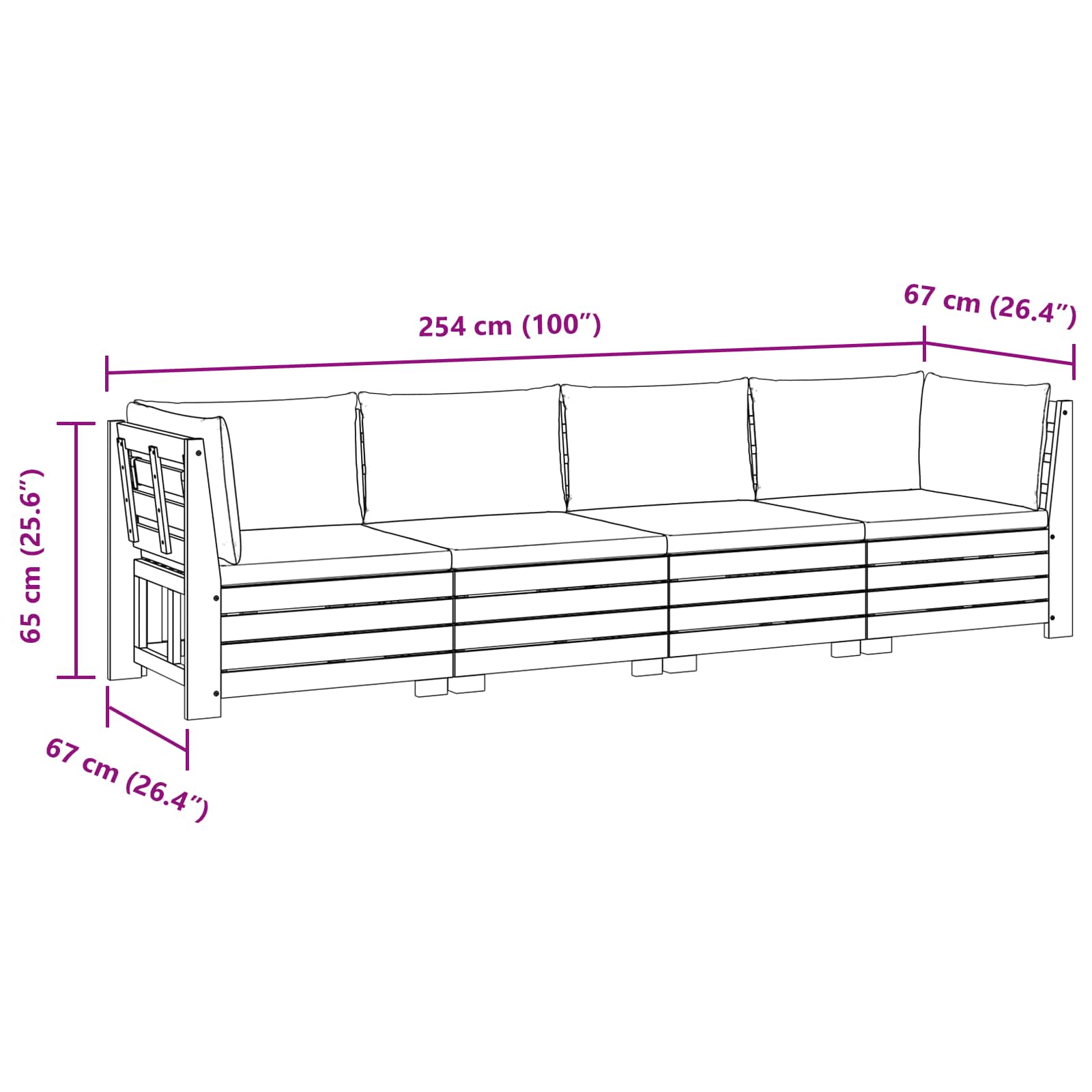 Outdoor Sofa Set with Cushion 4 Piece Brown Solid Acacia Wood