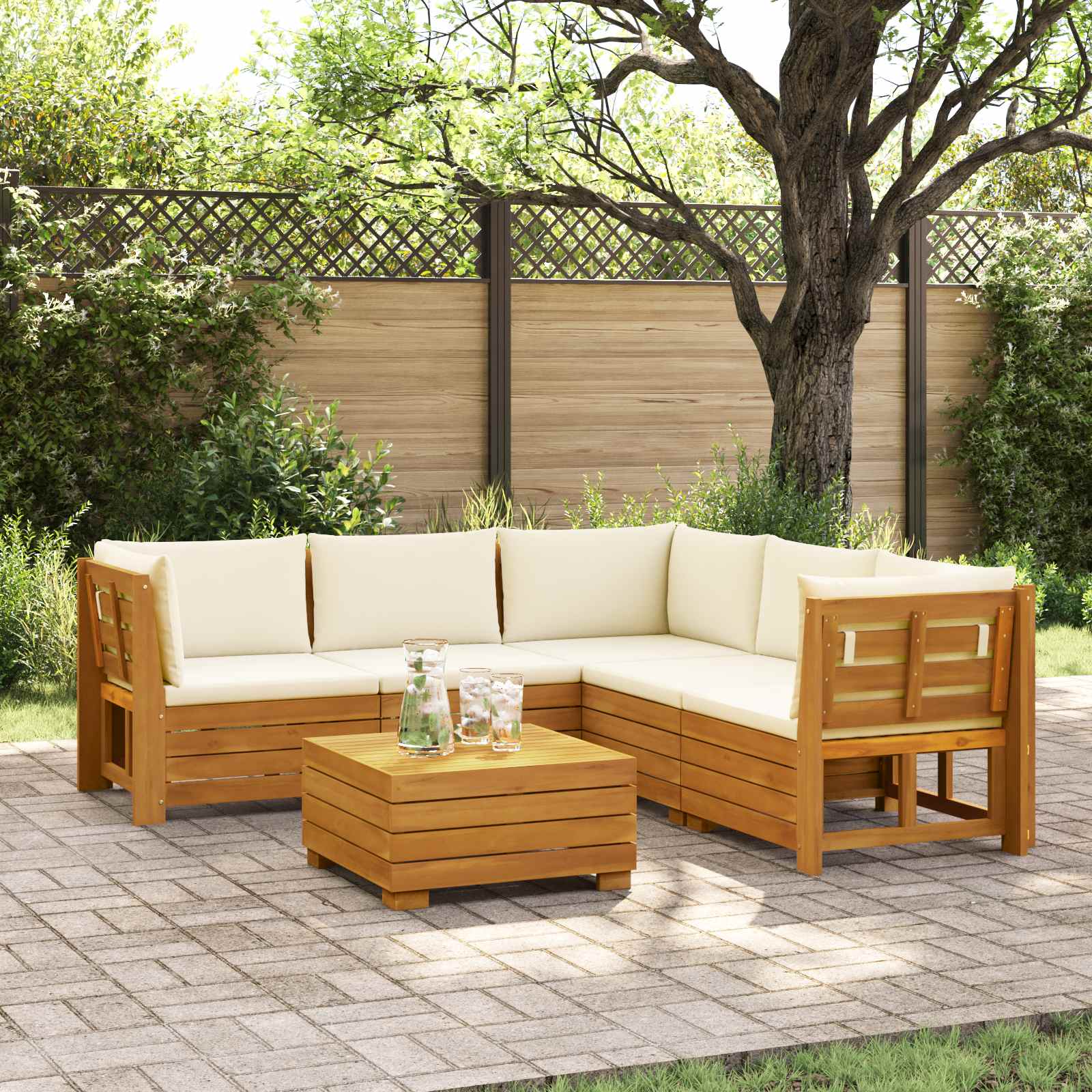 6 pcs Outdoor Sofa Set Solid Acacia Wood Brown