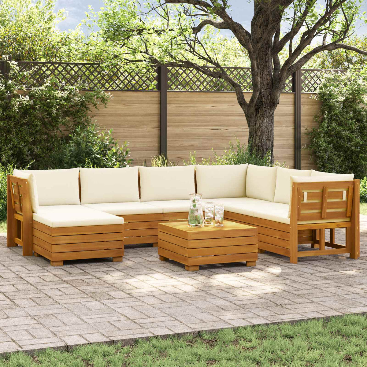 Outdoor Sofa Set with Cushion 8 Piece Brown Solid Acacia Wood