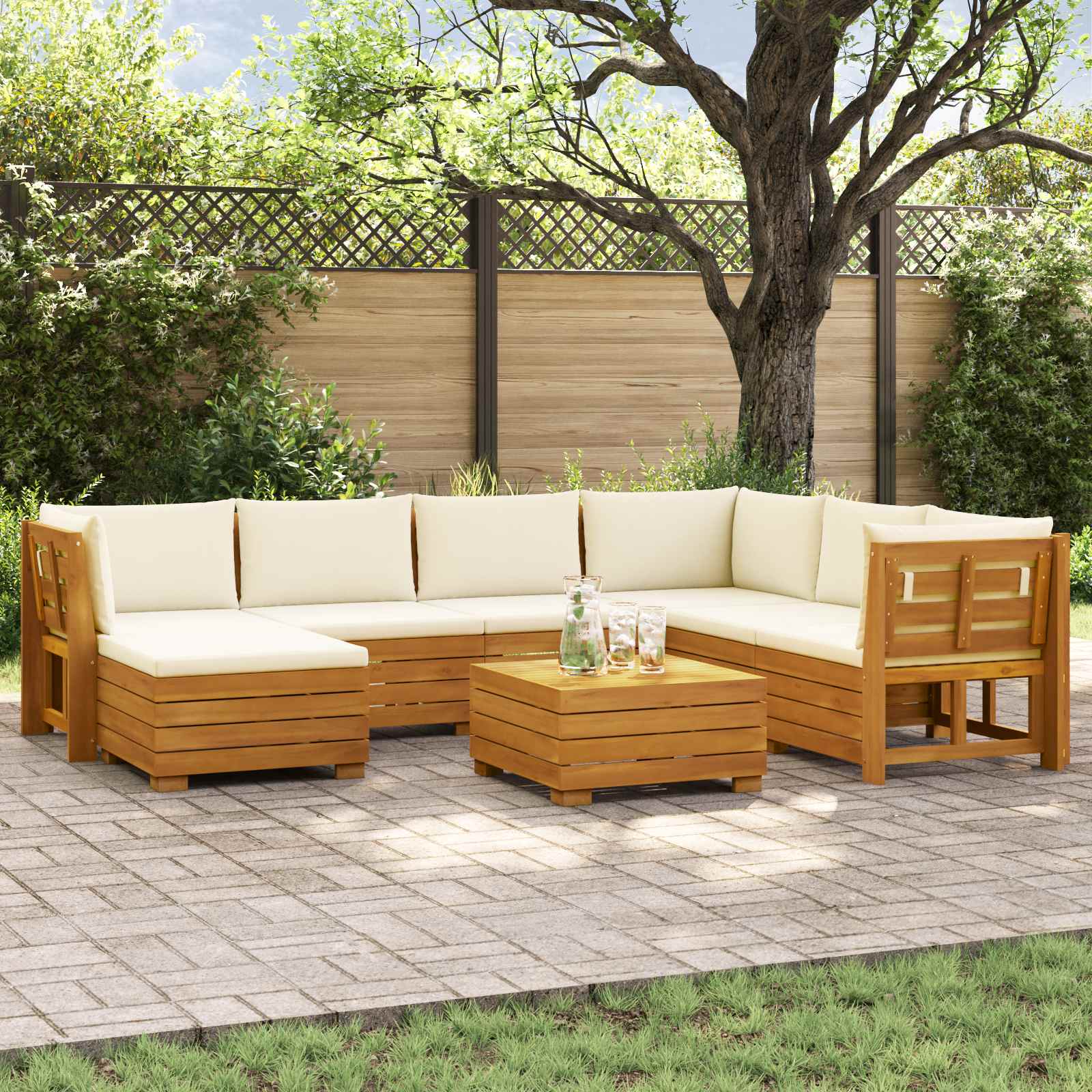 8 pcs Outdoor Sofa Set Solid Acacia Wood Brown
