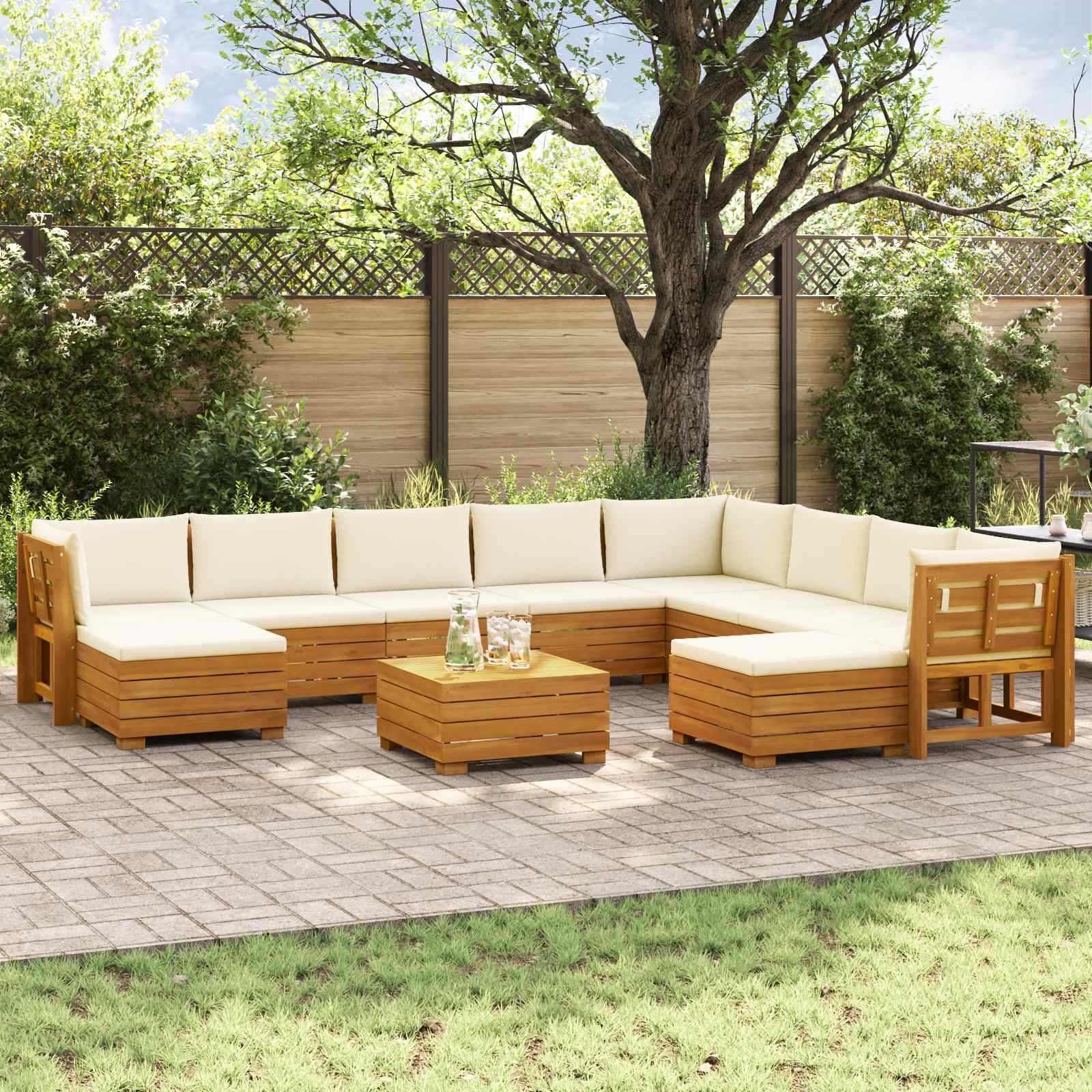 11 pcs Outdoor Sofa Set Solid Acacia Wood Brown
