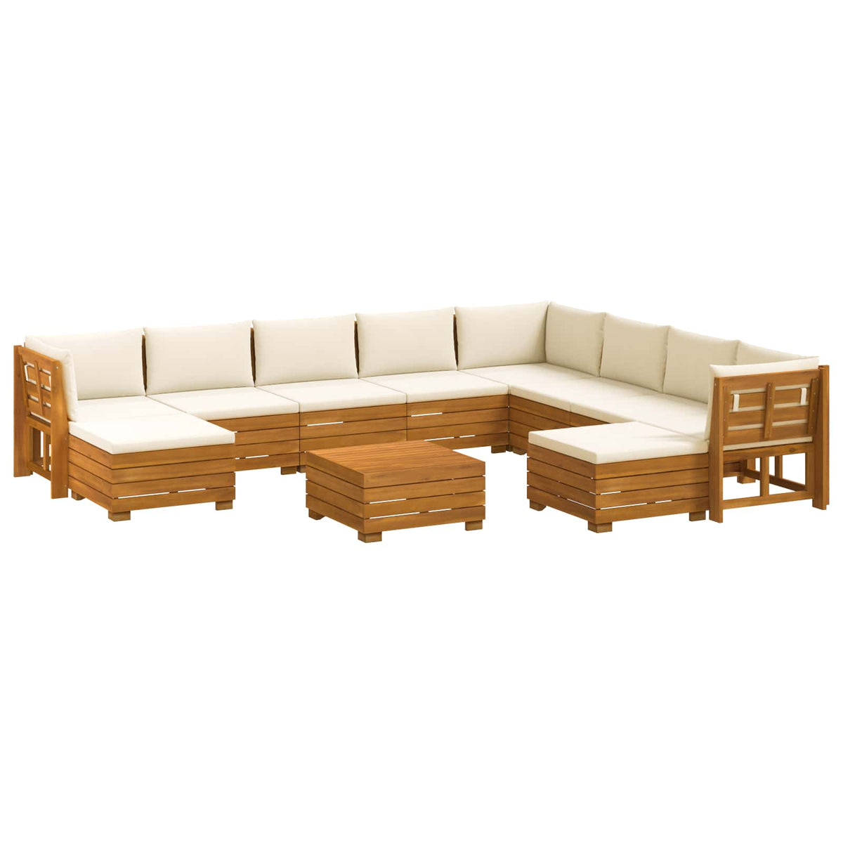 Outdoor Sofa Set with Cushion 11 Piece Brown Solid Acacia Wood