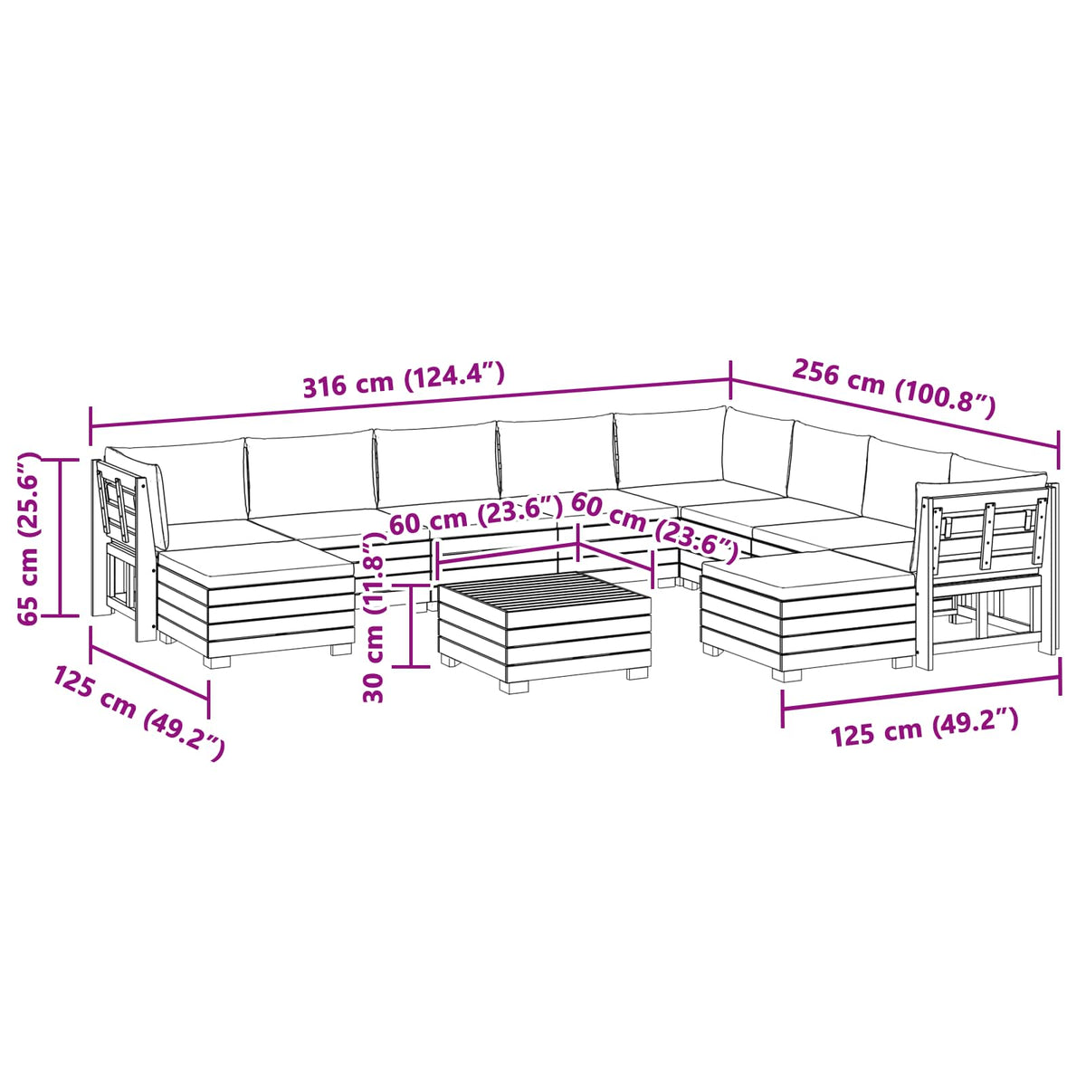 Outdoor Sofa Set with Cushion 11 Piece Brown Solid Acacia Wood