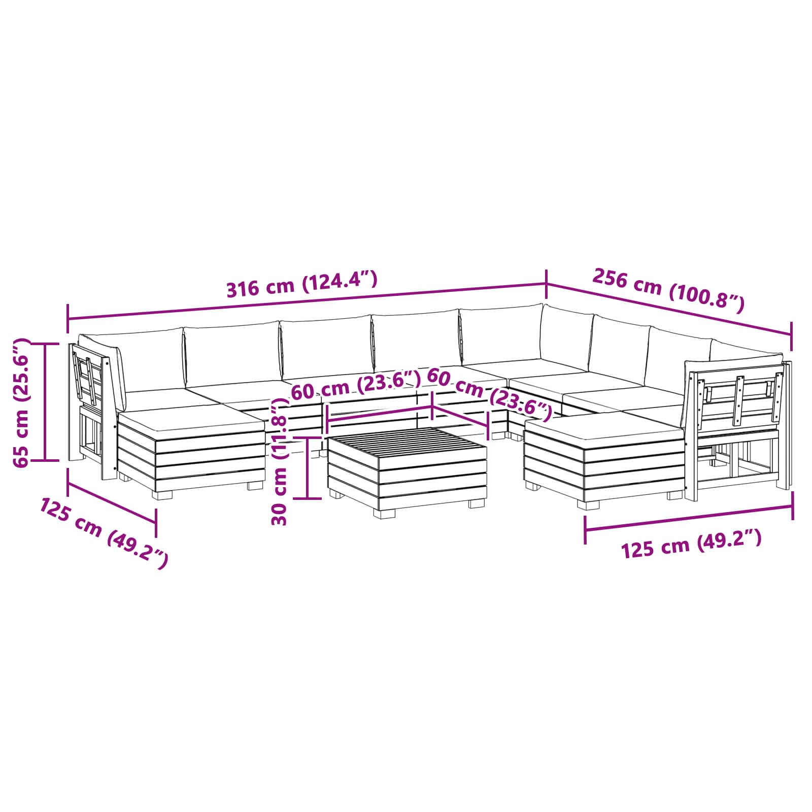Outdoor Sofa Set with Cushion 11 Piece Brown Solid Acacia Wood