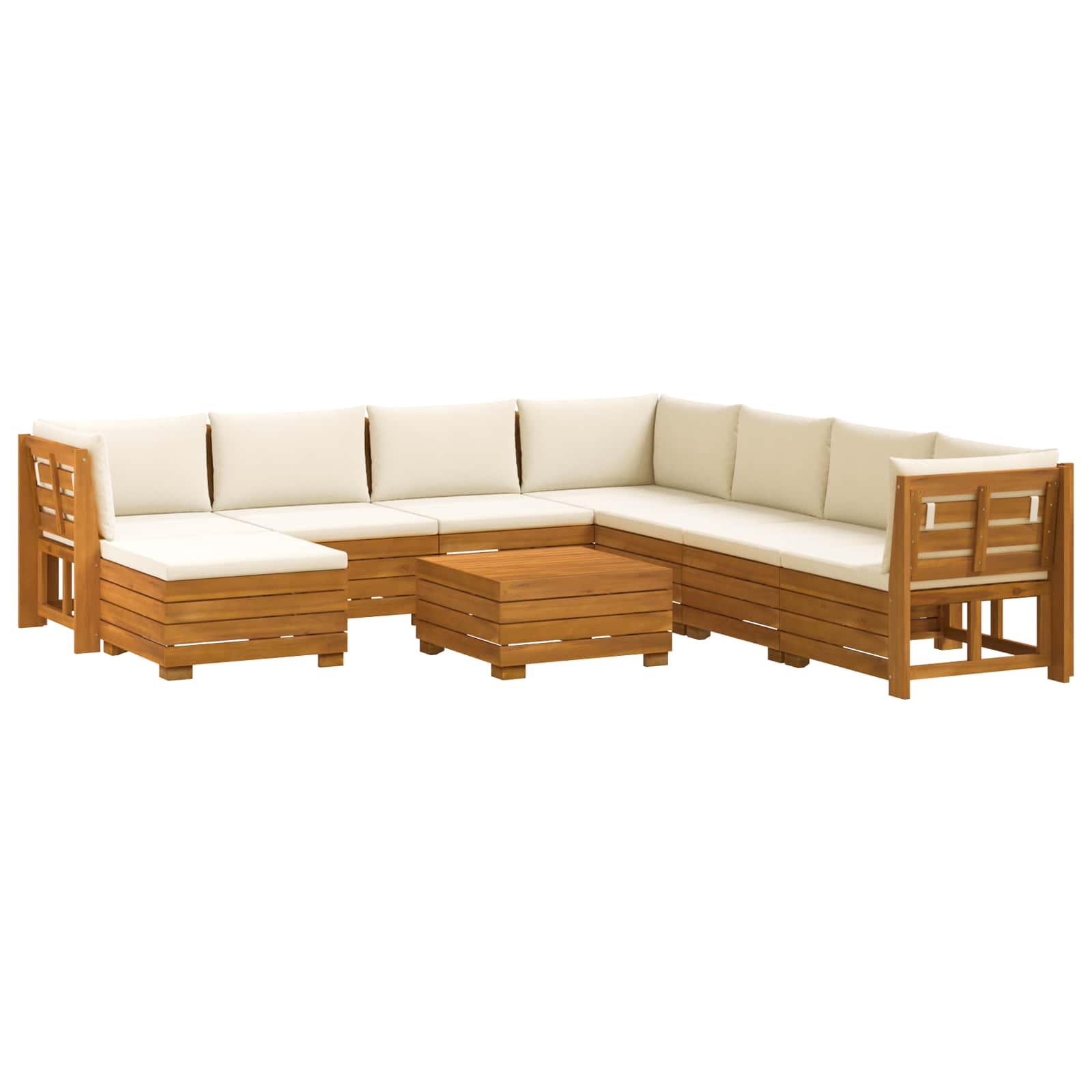 Outdoor Sofa Set with Cushion 9 Piece Brown Solid Acacia Wood