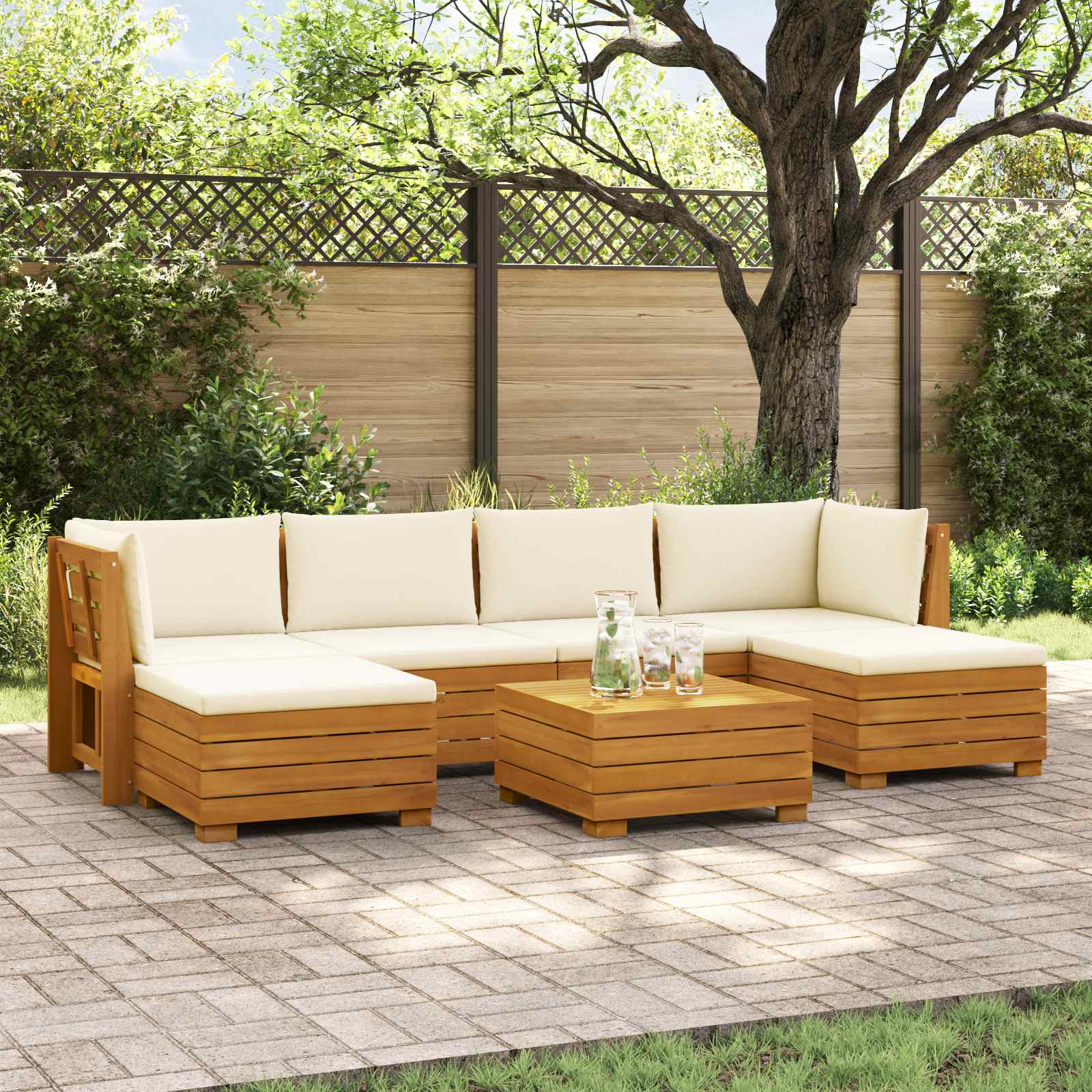 7 pcs Outdoor Sofa Set Solid Acacia Wood Brown