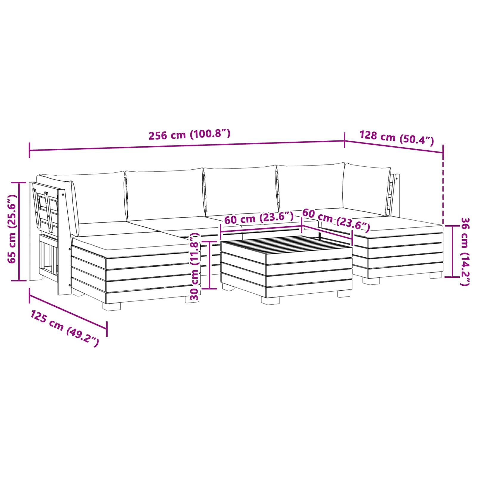 Outdoor Sofa Set with Cushion 7 Piece Brown Solid Acacia Wood