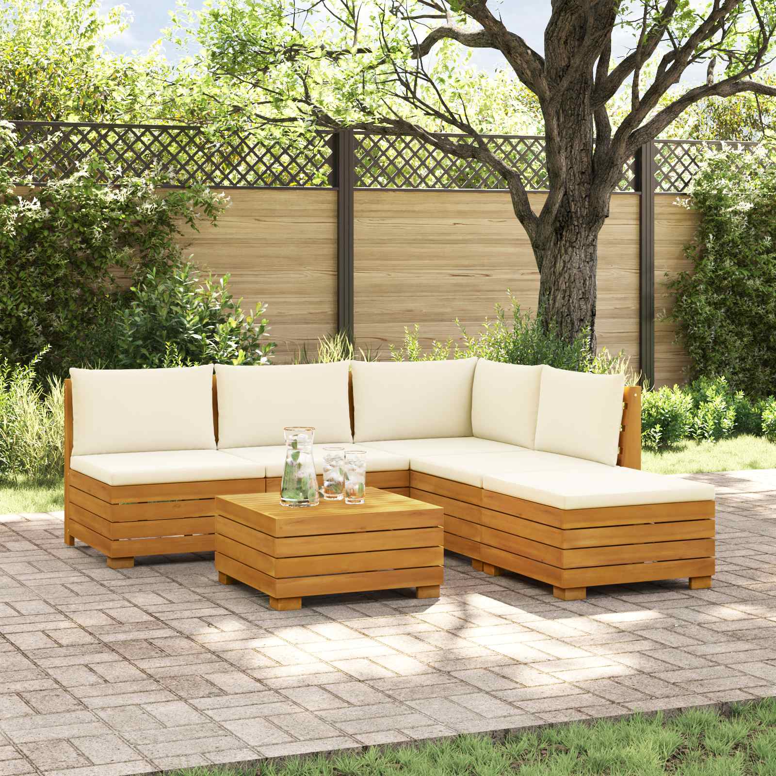 6 pcs Outdoor Sofa Set Solid Acacia Wood Brown