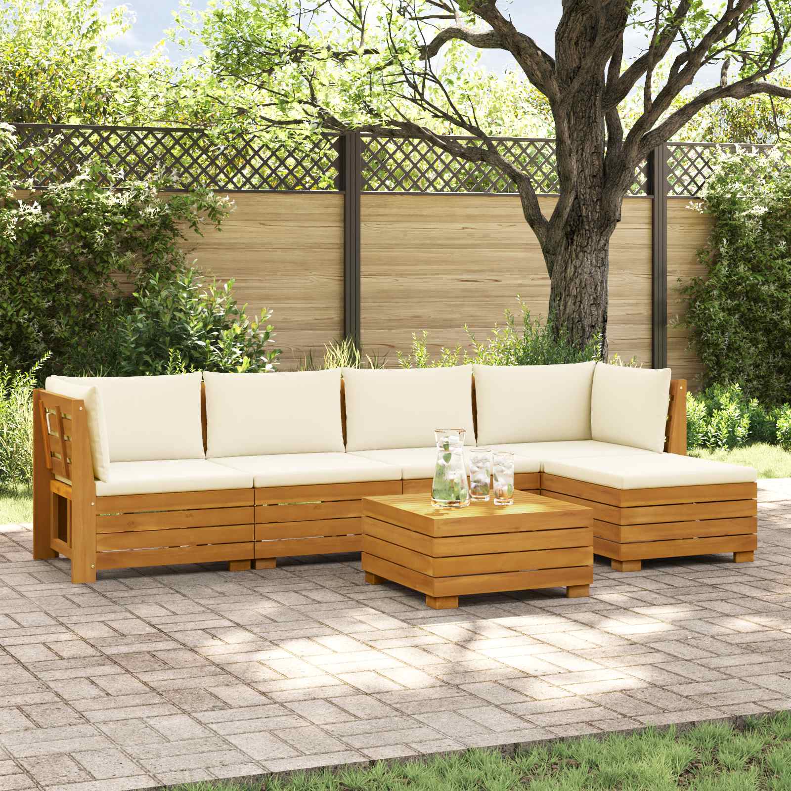 6 pcs Outdoor Sofa Set Solid Acacia Wood Brown