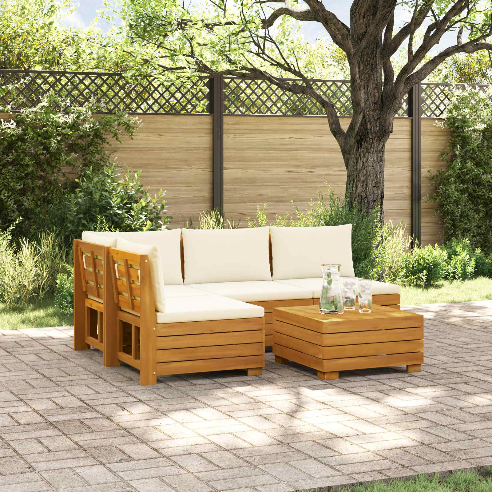 5 pcs Outdoor Sofa Set Solid Acacia Wood Brown