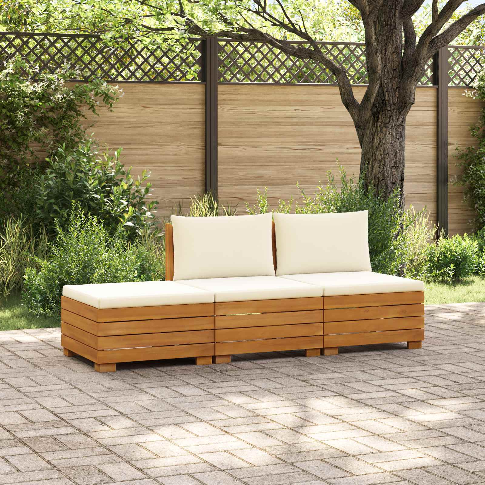 3 pcs Outdoor Sofa Set Solid Acacia Wood Brown