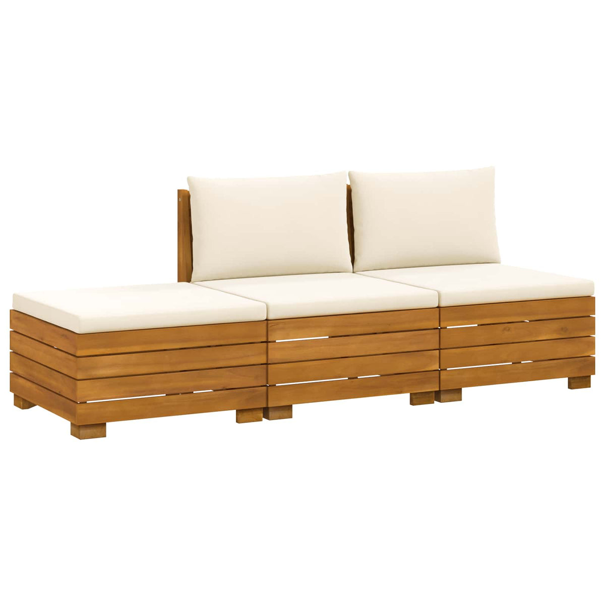 Outdoor Sofa Set with Cushion 3 Piece Brown Solid Acacia Wood