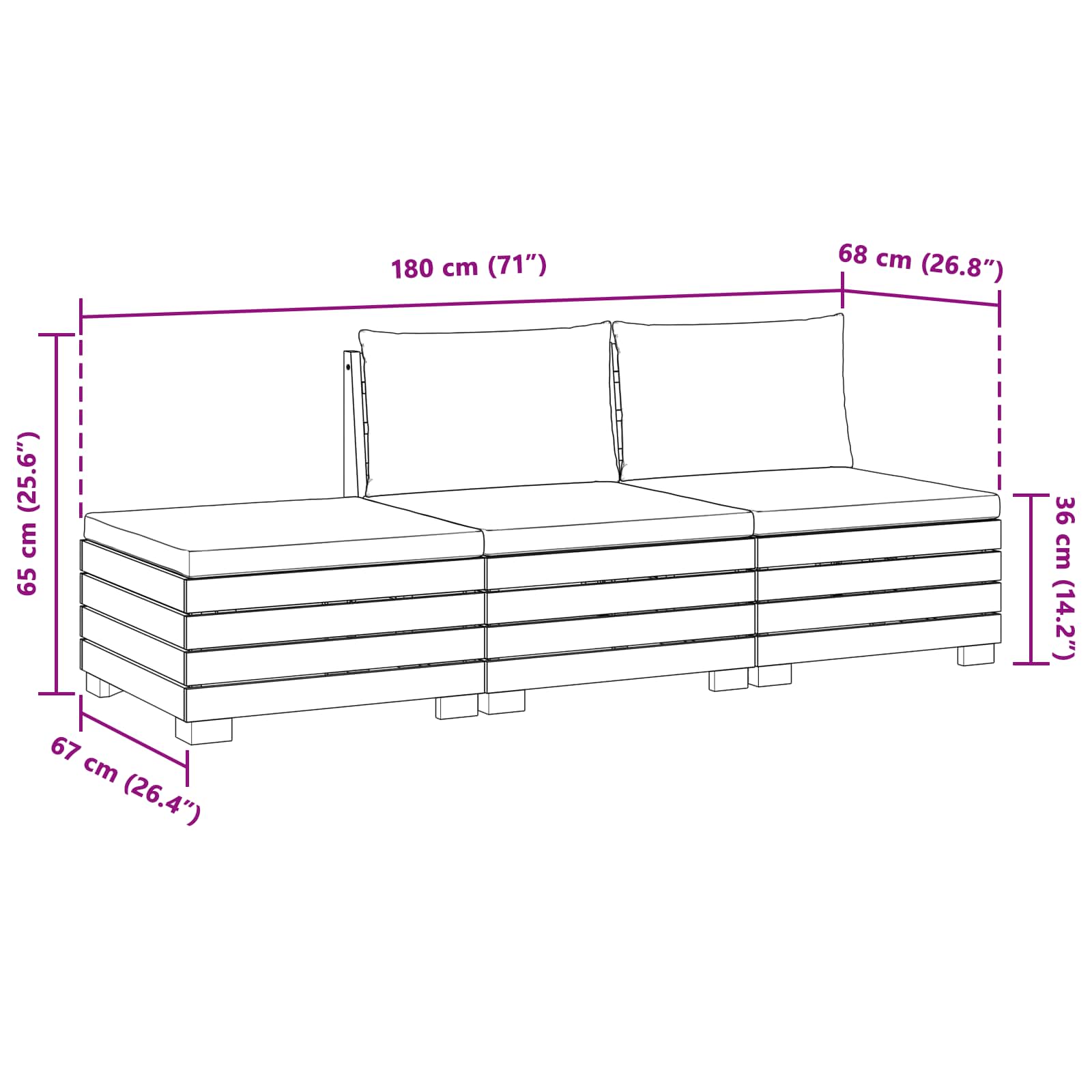 Outdoor Sofa Set with Cushion 3 Piece Brown Solid Acacia Wood