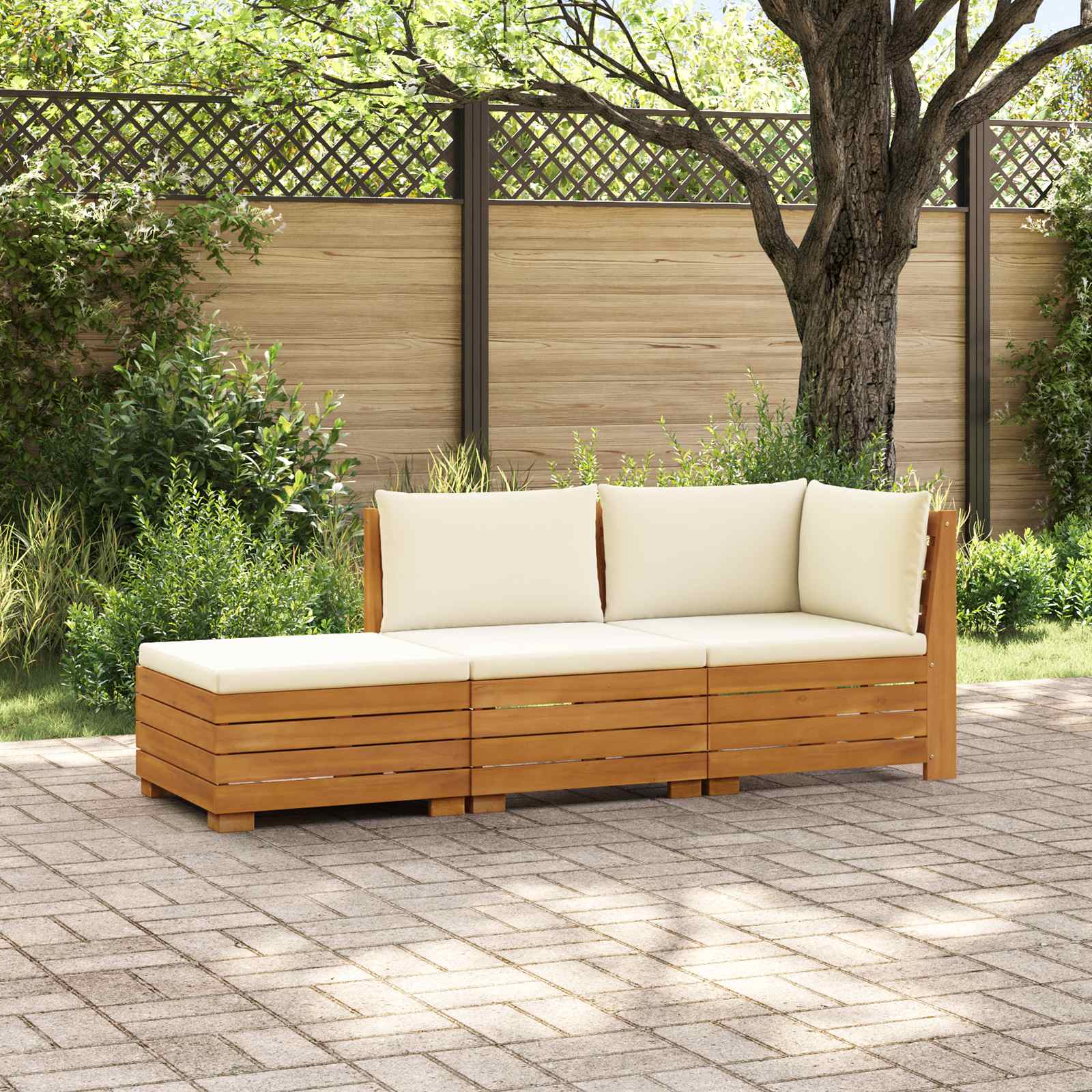 3 pcs Outdoor Sofa Set Solid Acacia Wood Brown