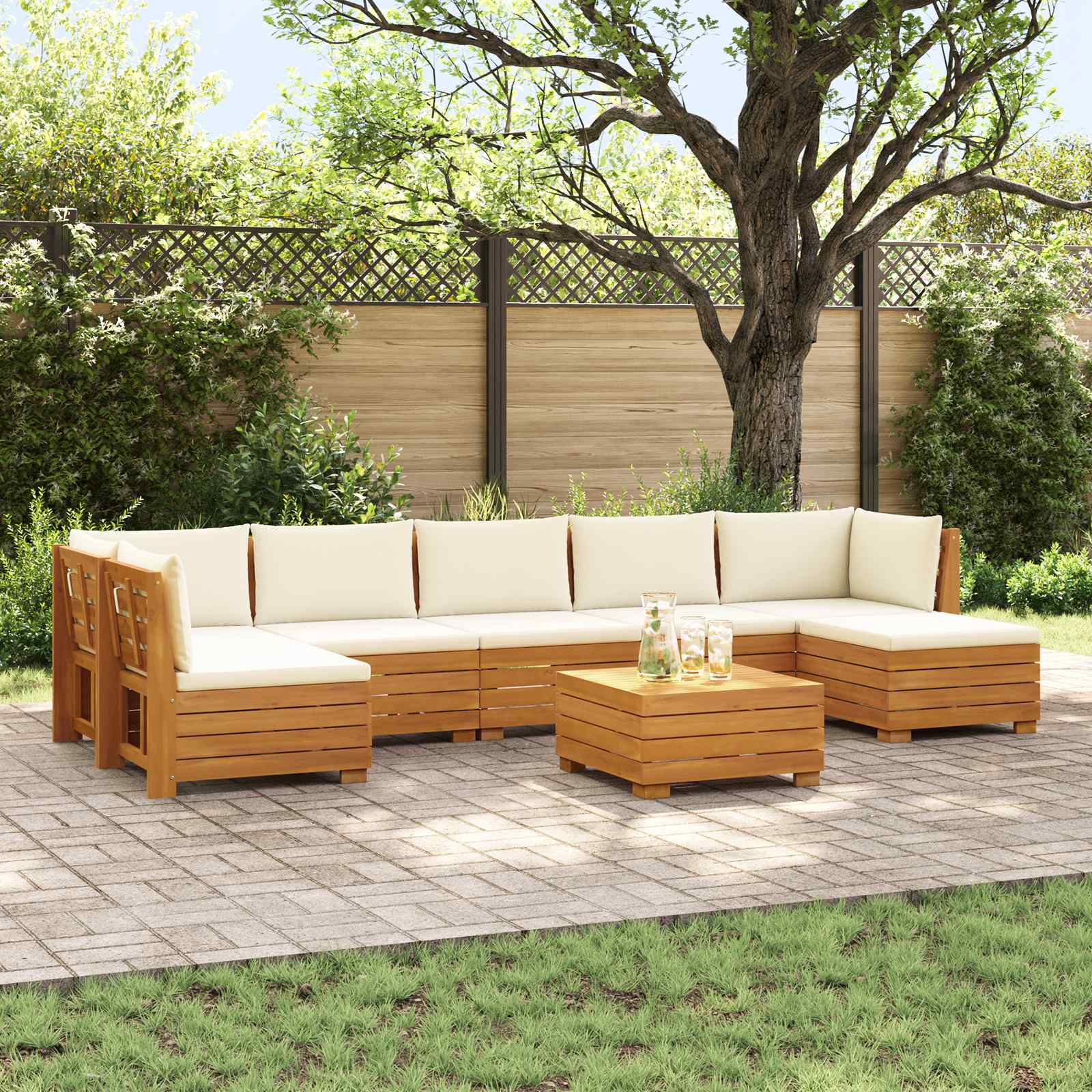 Outdoor Sofa Set with Cushion 8 Piece Brown Solid Acacia Wood