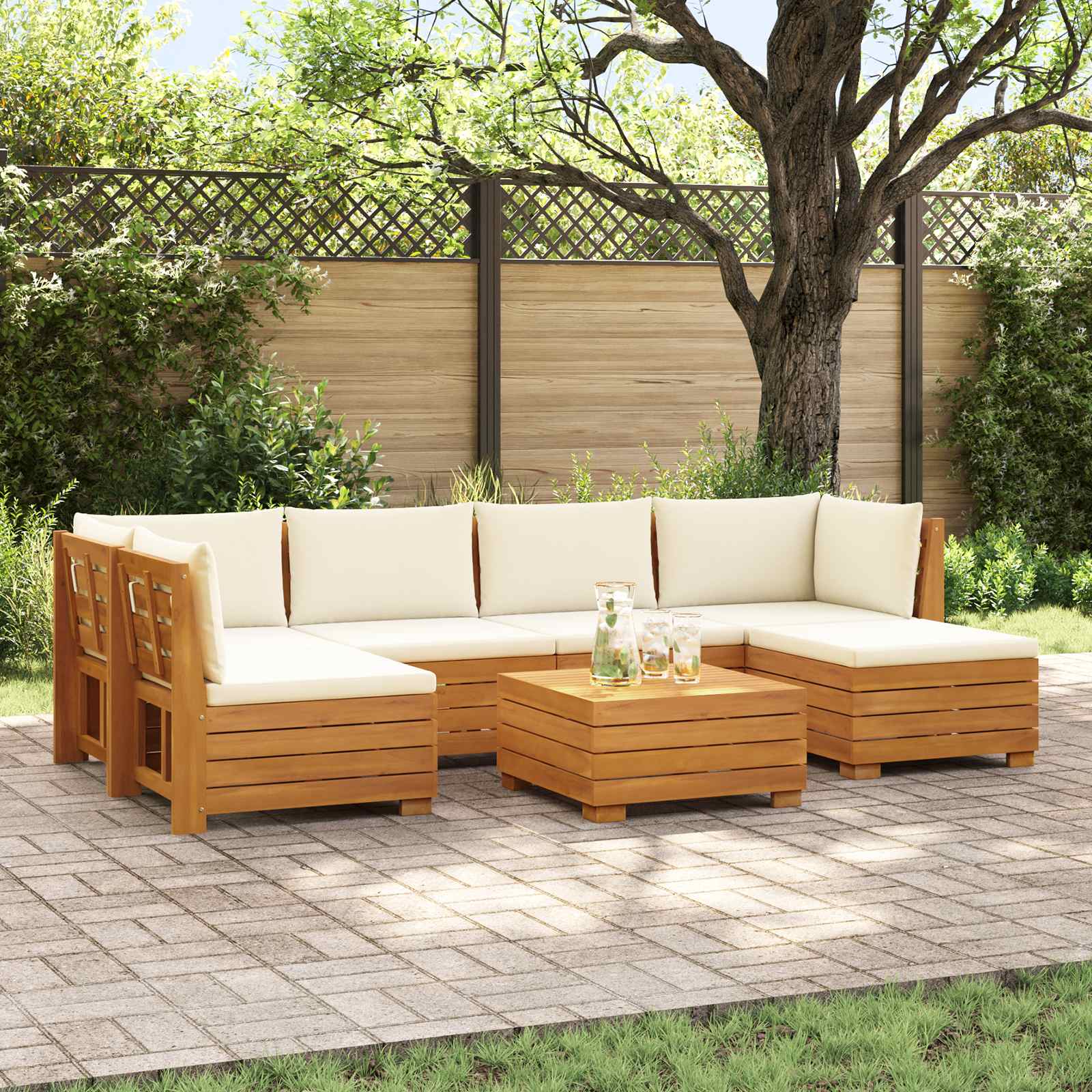 7 pcs Outdoor Sofa Set Solid Acacia Wood Brown