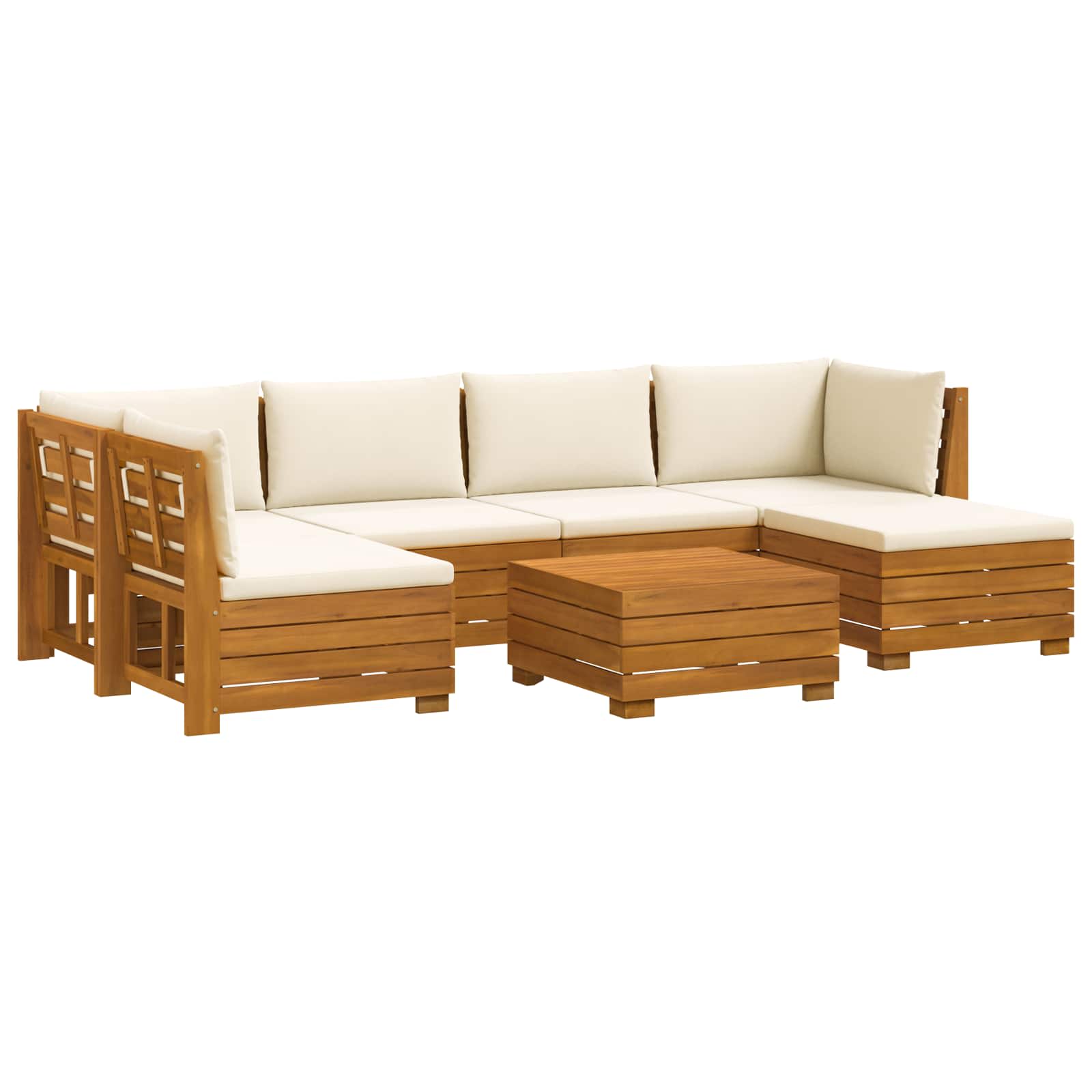 Outdoor Sofa Set with Cushion 7 Piece Brown Solid Acacia Wood