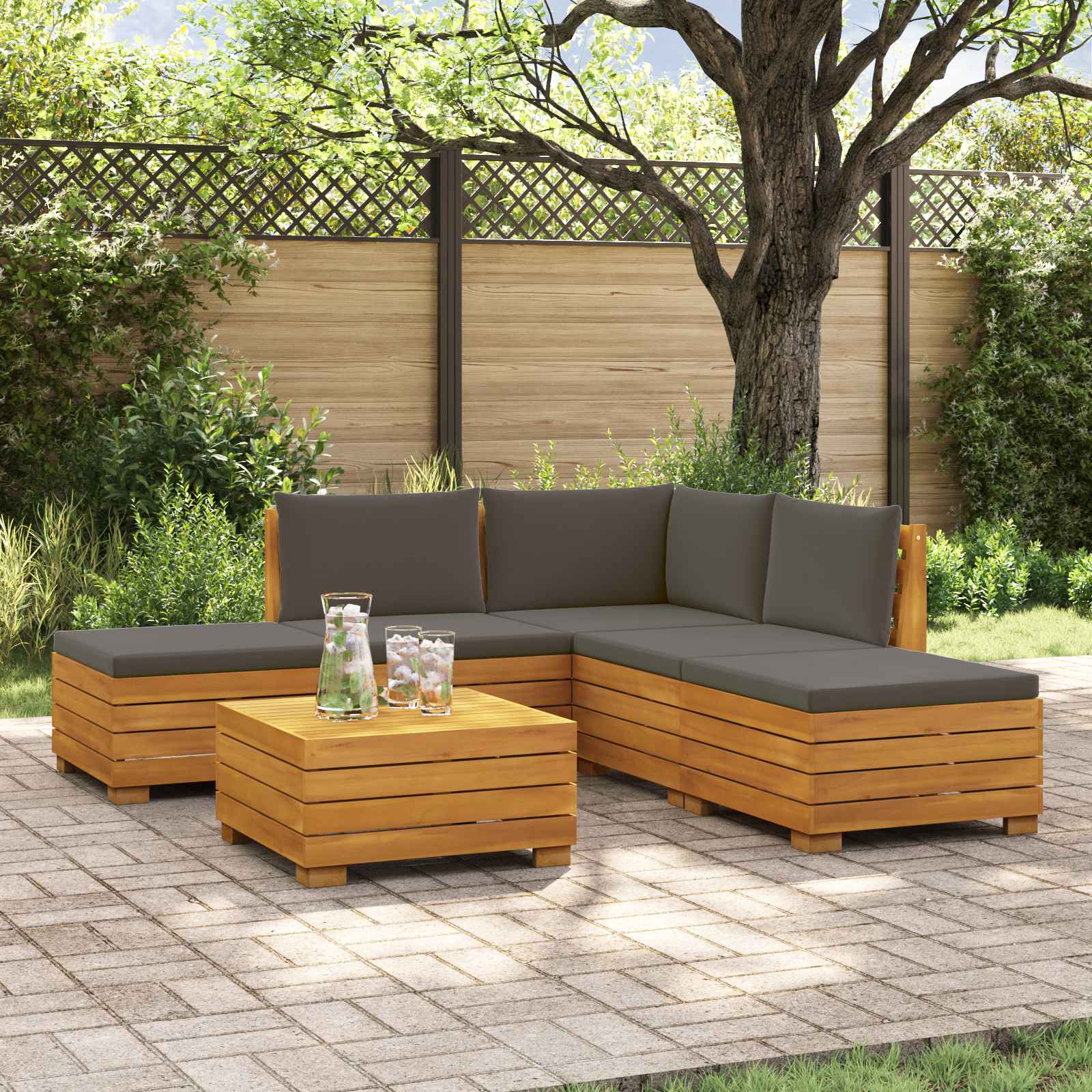 6 pcs Outdoor Sofa Set Solid Acacia Wood Brown
