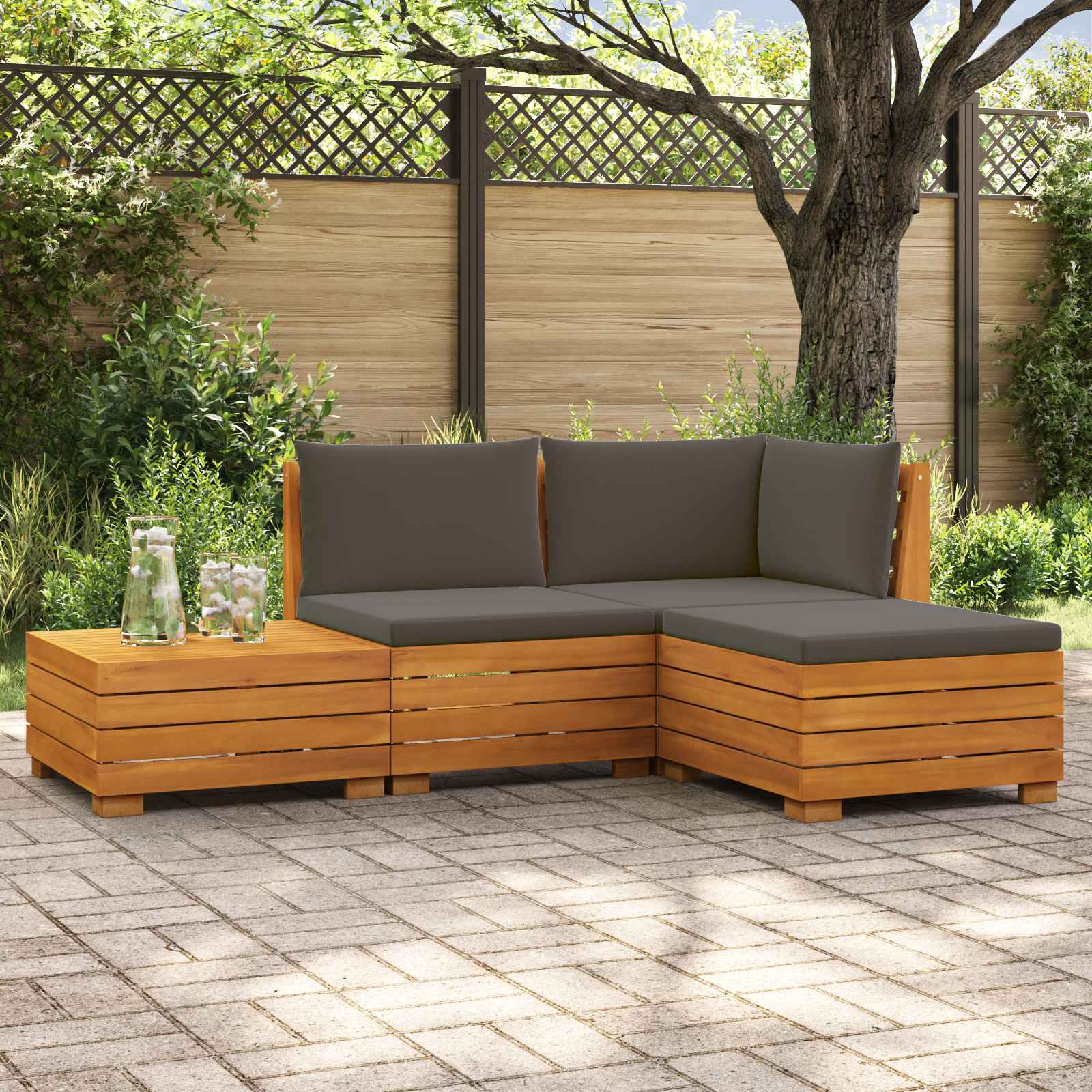 Outdoor Sofa Set with Cushion 4 Piece Brown Solid Acacia Wood
