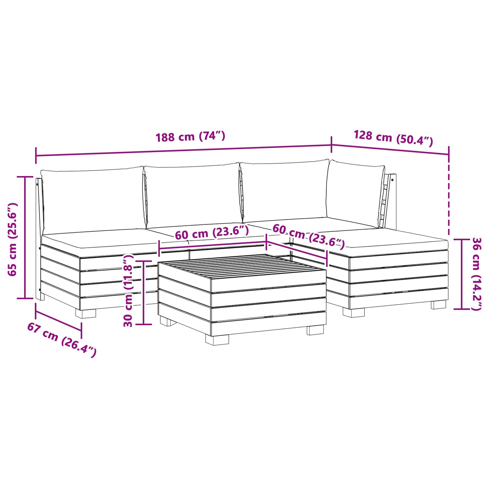 Outdoor Sofa Set with Cushion 5 Piece Brown Solid Acacia Wood